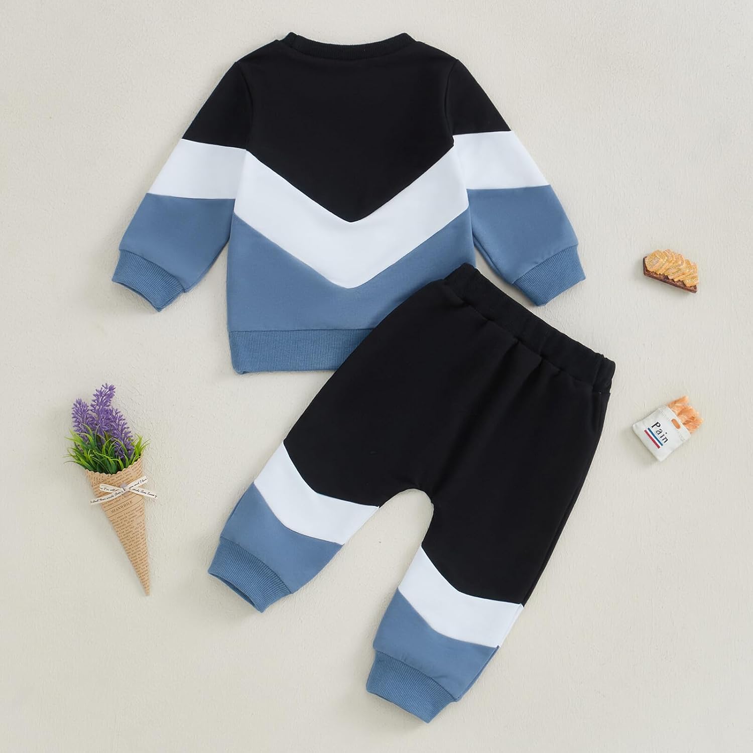Kupretty Toddler Baby Boy Fall Winter Clothes Color Block Long Sleeve Sweatshirt Pullover Tops + Joggers Pants Outfit Set