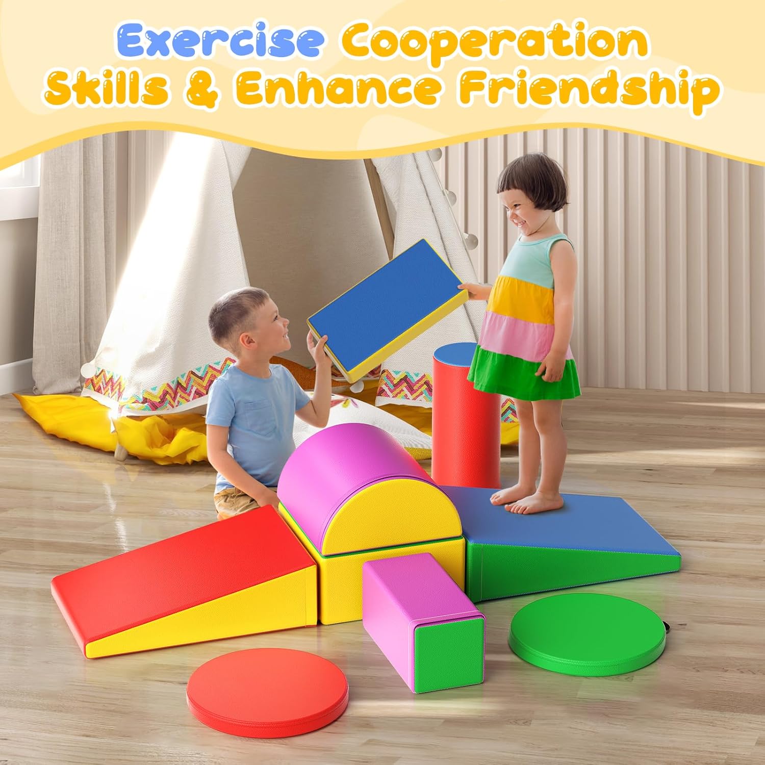 Lischwert Foam Climbing Blocks, Soft Climbing Toys for Toddlers, 9 Pieces Crawl and Climb Foam Playset with Cushion Pad, Indoor Climber Activity Play Set for Kids Age 1+(Colorful)