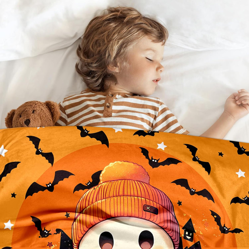 Ship Next Day, Custom Halloween Blanket - Printed in USA, Personalized Baby Blankets with Name, Gift for Kids Boys Girls, Unique Present for Birthday, Christmas, Halloween Bats Toddler Blanket