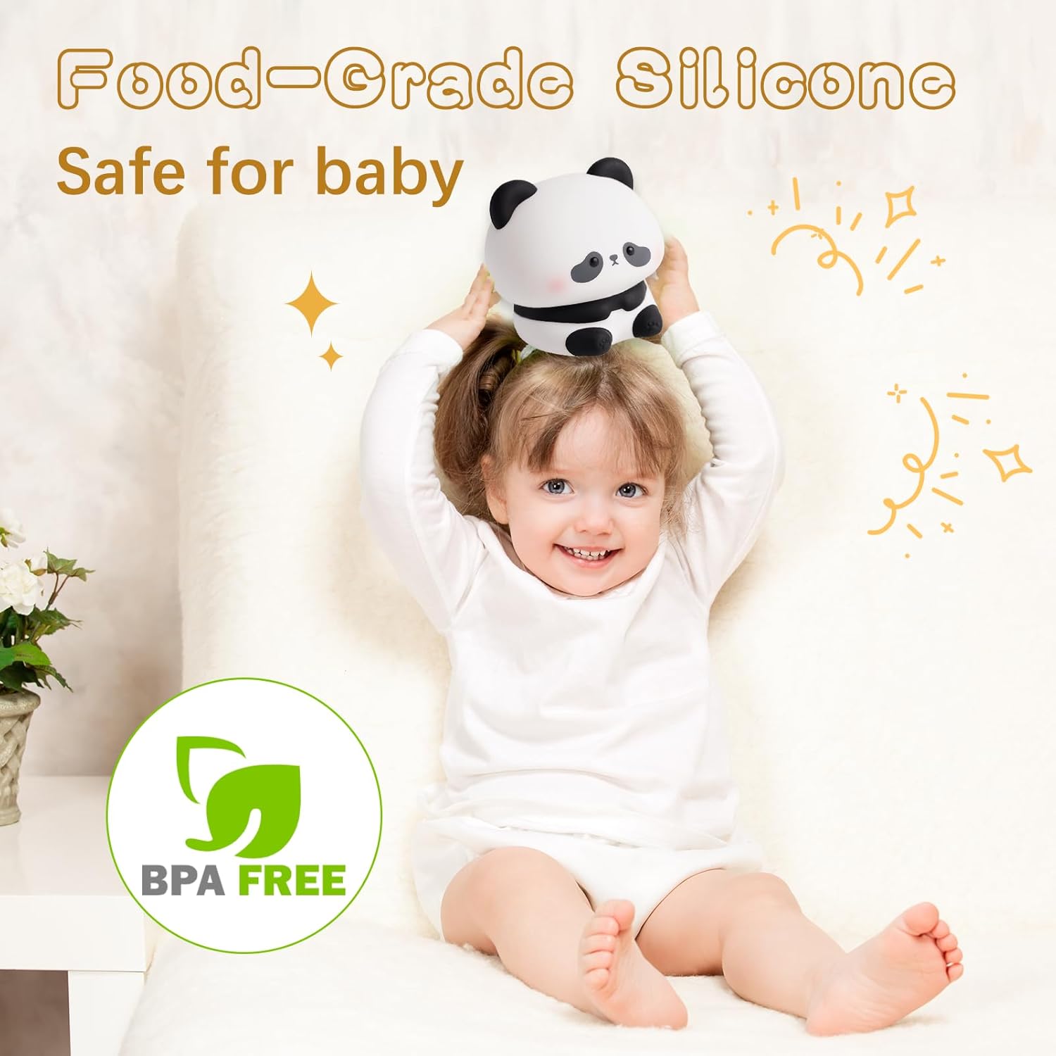 Cute Panda Night Light, LED Squishy Novelty Animal Night Lamp, Food Grade Silicone 3 Level Dimmable Breastfeeding Nursery Nightlight for Room Decor, Cute Gifts Stuff for Boys Girls Baby Children