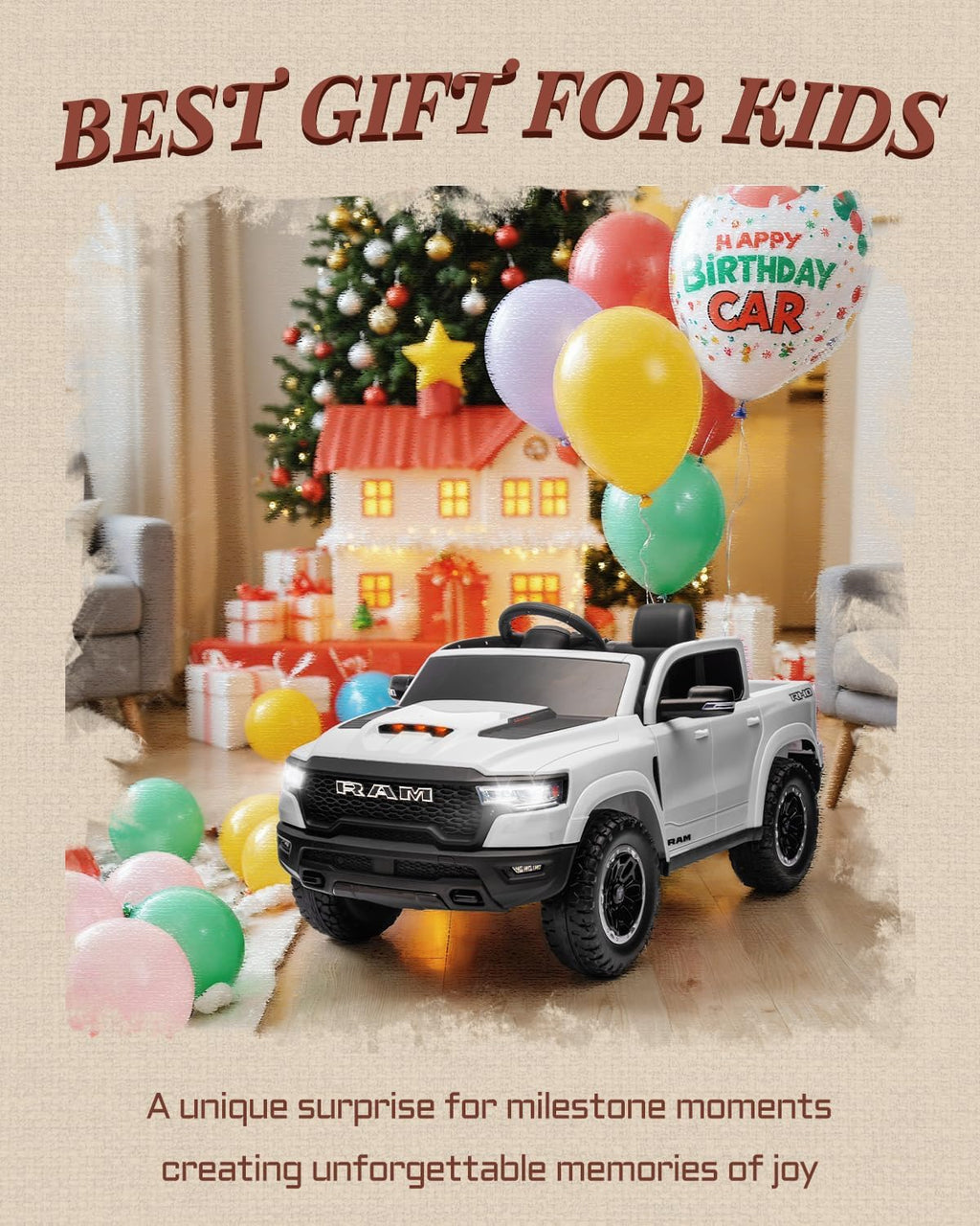 Licensed Ram 1500 RHO 12V Kids Ride on Truck, Toddler Ride on Toys with Remote Control, Children Electric Vehicles with Truck Bed Storage, Smooth Start, Music, Bluetooth (White)