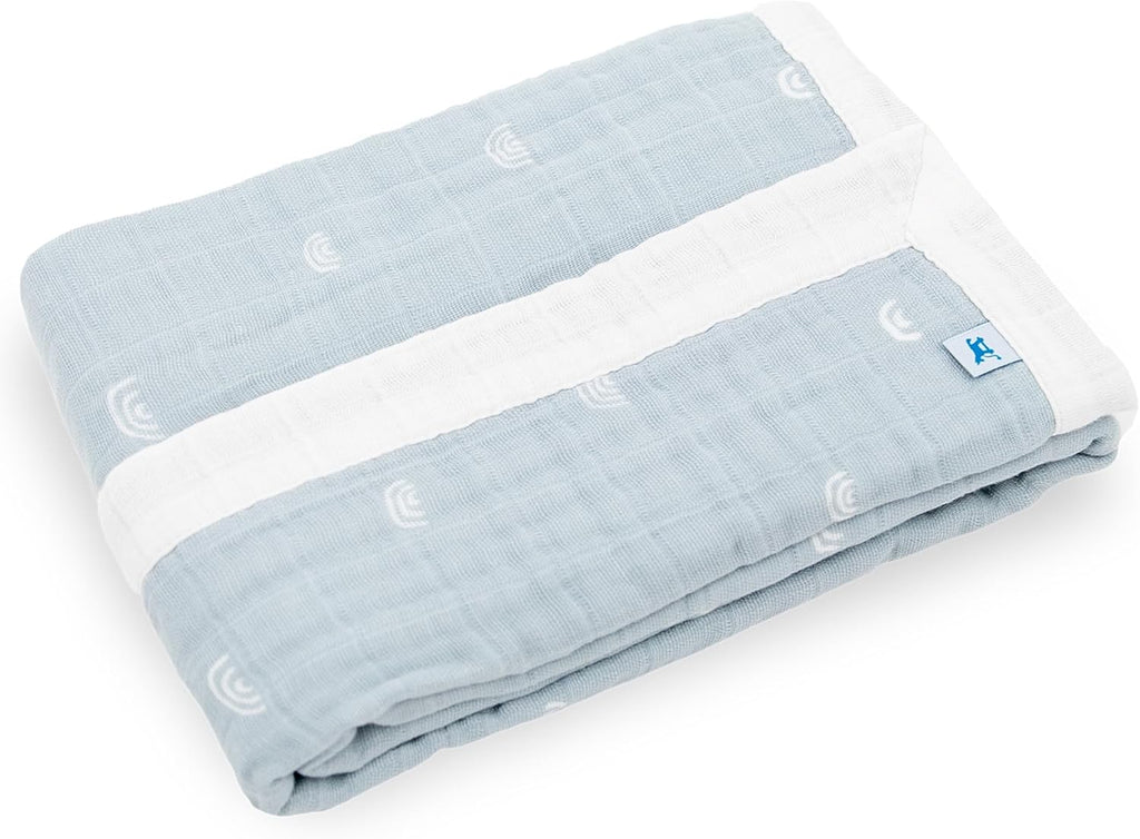 Little Unicorn Newborn Receiving Quilt | Ultra- Soft, Multi-Layered Muslin Fabric | Gift for Newborns & on-The-go (Blue Rainbow)