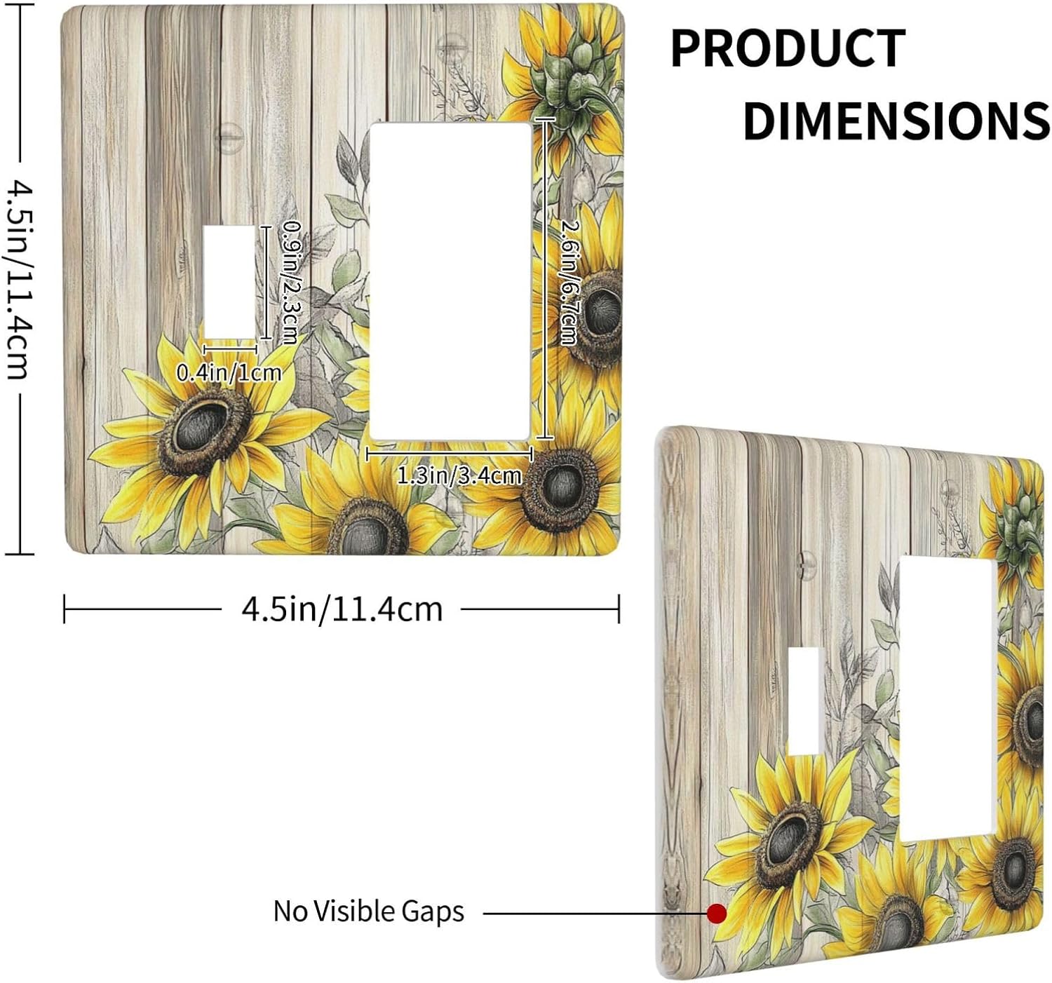 Outlet Covers Floral Sunflower Rustic Flower Vintage Wood 1 Toggle 1 Rocker Combination Decorative Wall Plate Electrical Switch Plates Light Switch Cover Plate For Farmhouse Cabin Decor