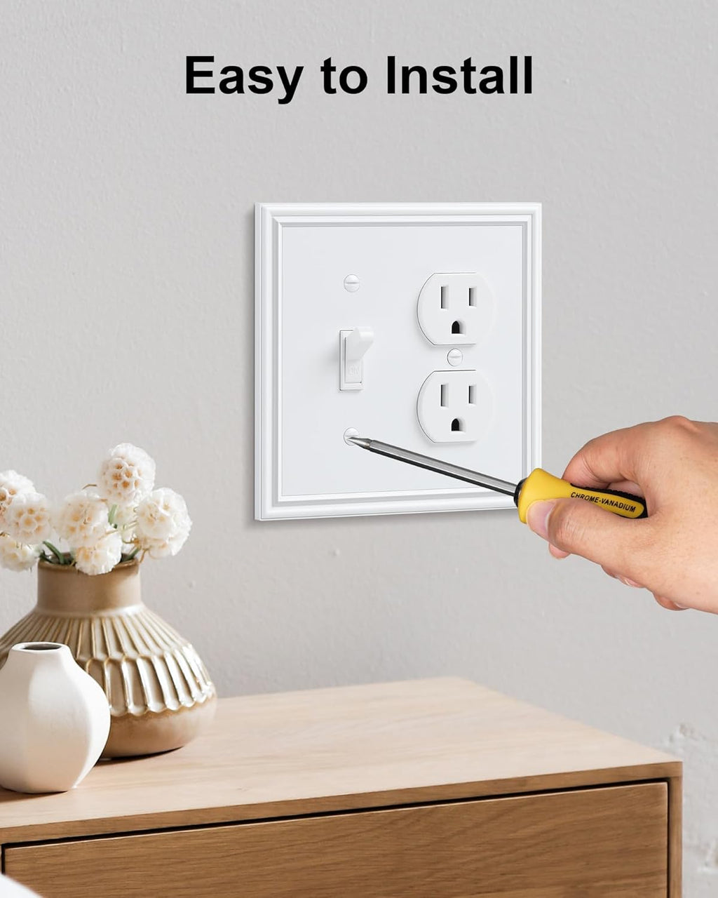 2-Pack Combo Toggle/Duplex Light Switch Cover Plate, Pure White Wall Outlet Cover Plate, Decorative Wall Receptacle Cover for Electrical Outlets, Light Switch, Durable Solid Zinc Alloy