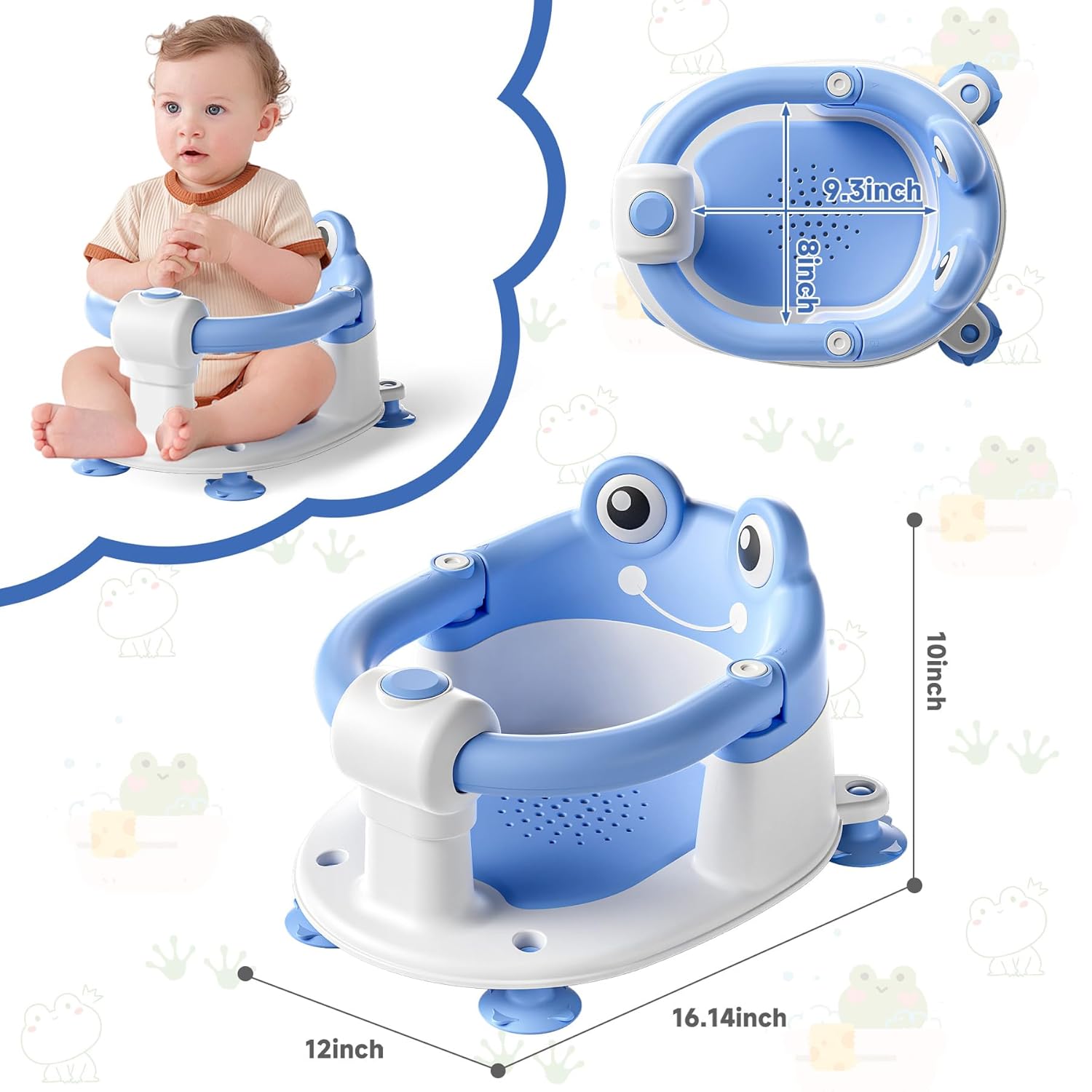 Baby Bath Seat for Babies 6 Months & up Non-Slip Toddler Bath Seats for Sitting Up Infant Bathtub Chair with Suction Cups and Soft Cushion for Baby Shower Tub Seat