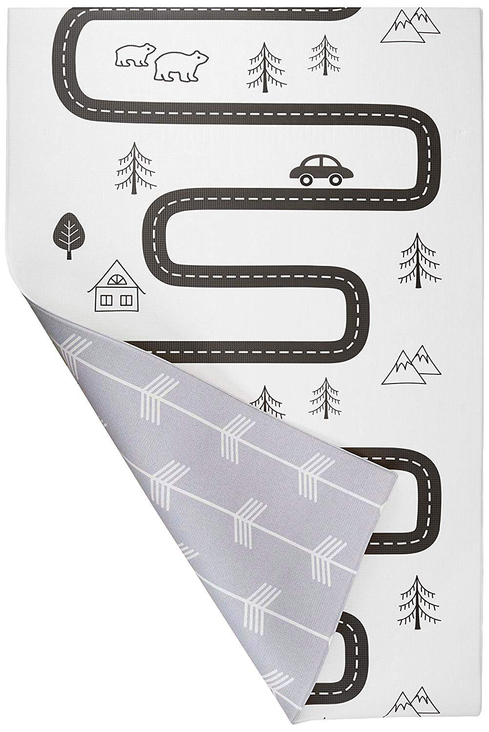 Baby Care Play Mat (Medium, Nordic Trails - Morning Fog Arrows) 73’’ x 49’’ Original One-Piece Reversible Rollable Waterproof Play Mat for Infants, Babies, Toddler, and Kids