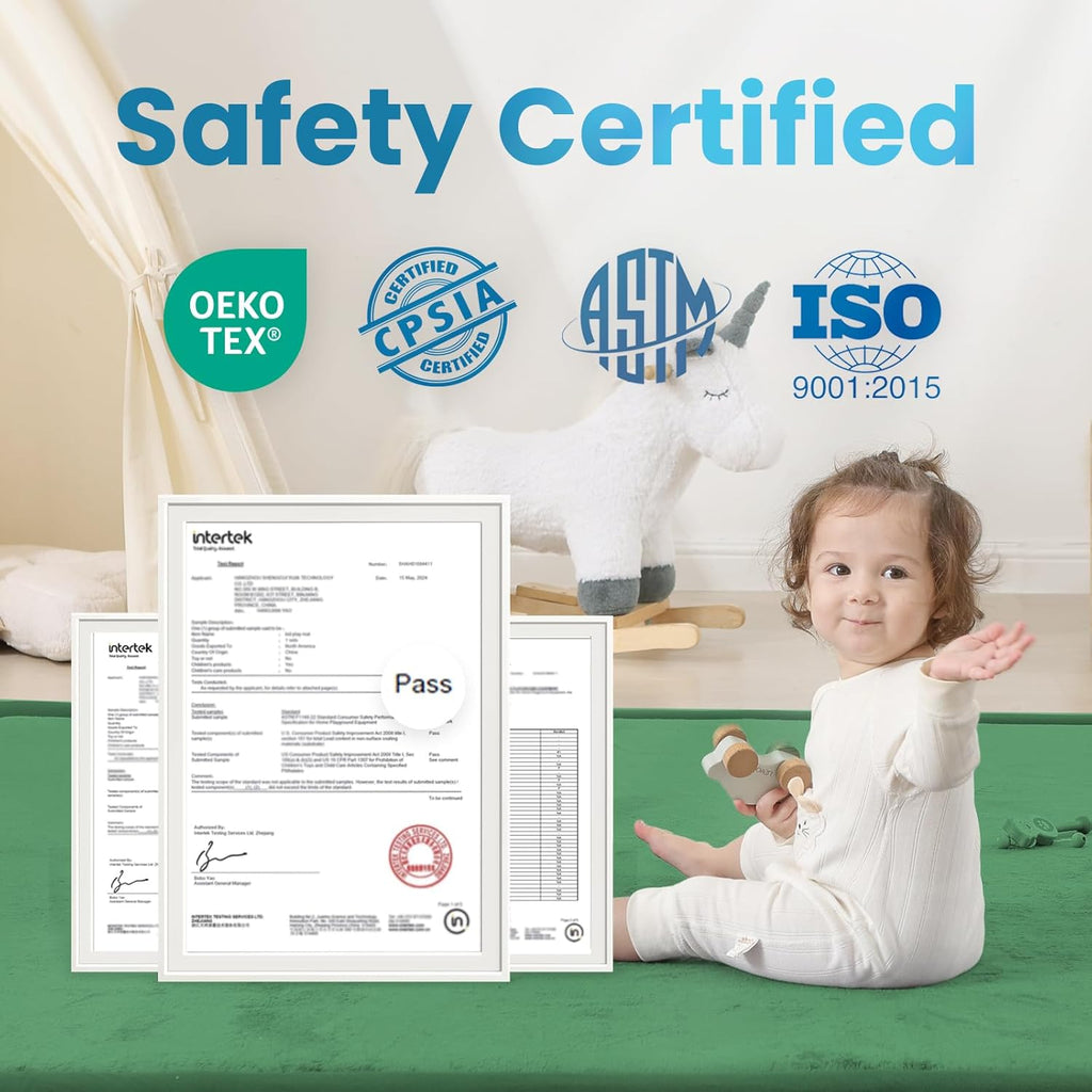 Ultra Soft Baby Play Mat,1.3" Thick Elasti-Foam Tummy Time Mat for Infants,Toddlers,Kids,Water-Repellent Coral Fleece Nursery Rug,Non-Slip Safe for Crawling&Hardwood Floors(Emerald)