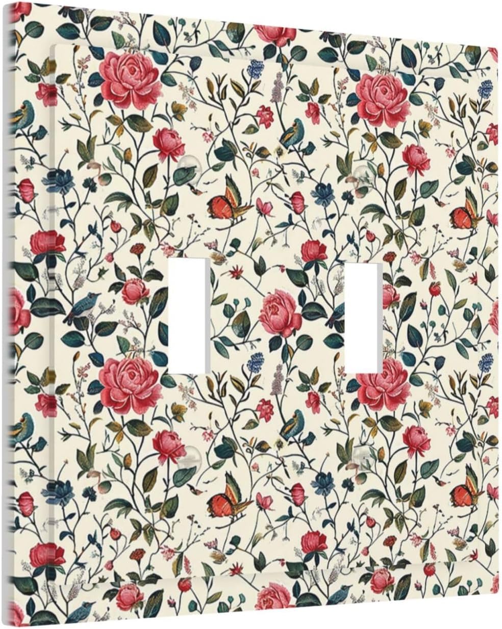 Decorative Switch Plates Vintage Flowers Rose Leaf Bird Butterfly 2 Gang Double Toggle Outlet Light Switch Cover Wall Plate Electrical Faceplate for Bedroom living Room Decor