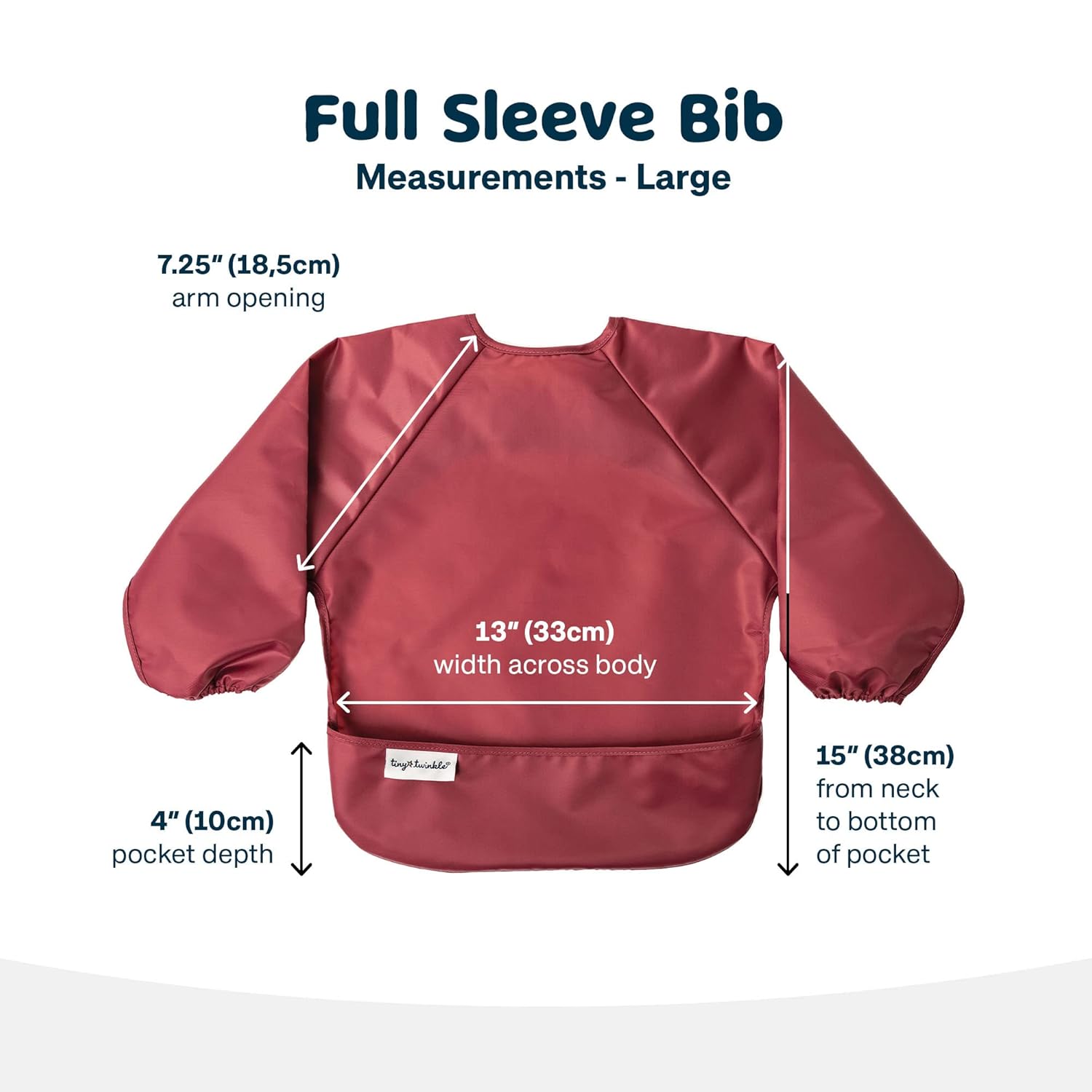 Tiny Twinkle Mess Proof Baby Bibs, 2pk Waterproof Smock Baby Bibs for Eating, Machine Washable Long Sleeve Bibs, Baby Led Weaning, Toddler Bibs, BLW Supplies (Rose Burgundy, Large 2-4 Years)