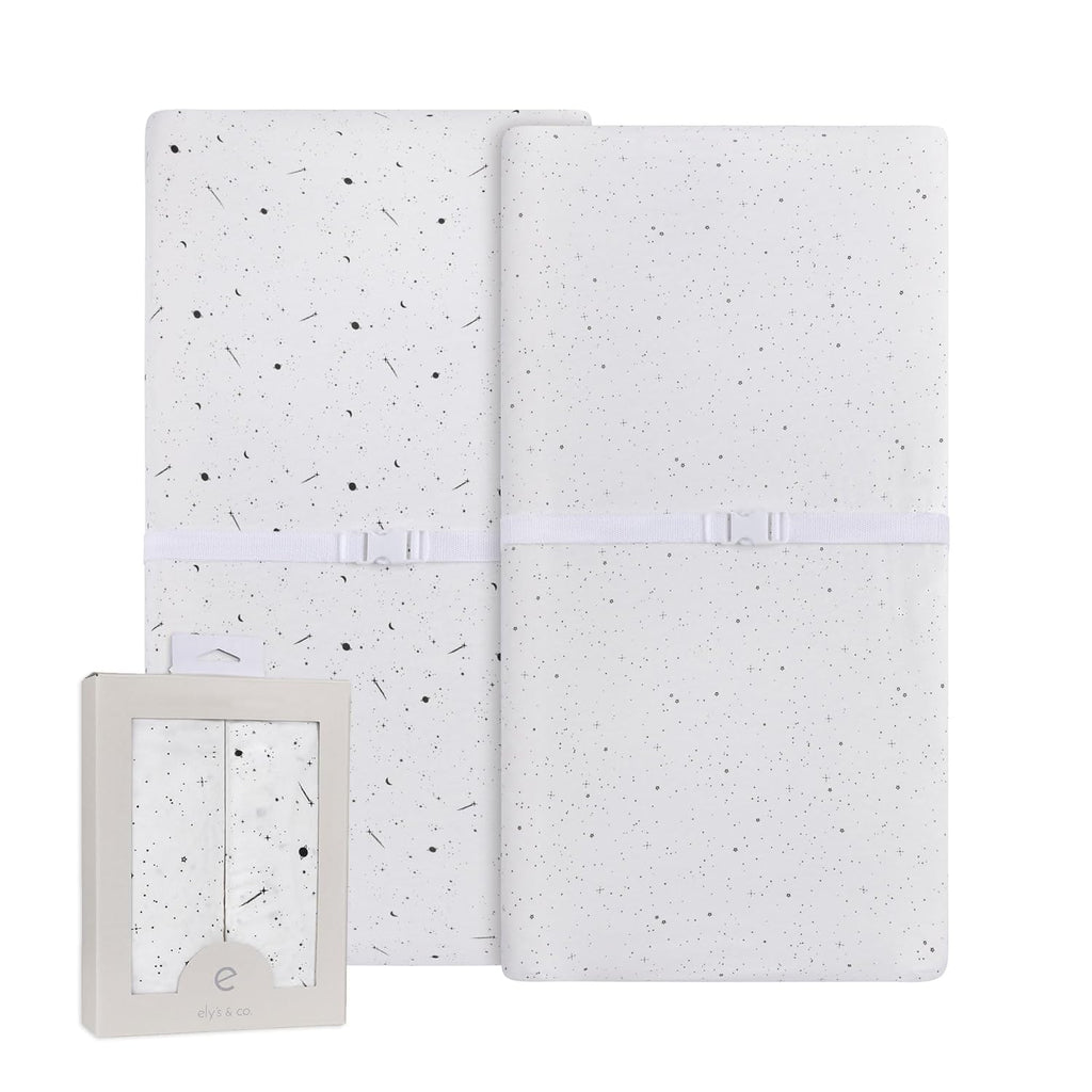 Ely’s & Co. Changing Pad Cover, Diaper Changing Table Sheets, 2 Pack, Cradle Sheet Set for Baby Boys/Girls, 100% Jersey Knit Cotton, Black and White Celestial Collection, 32”x16”x5”