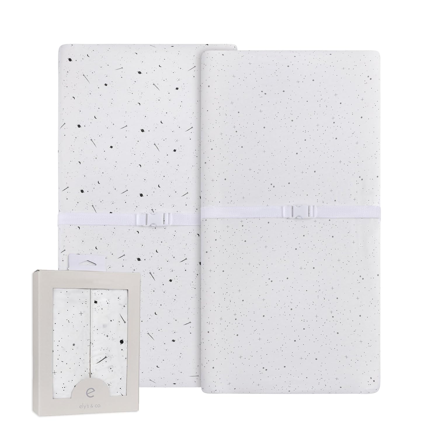 Ely’s & Co. Changing Pad Cover, Diaper Changing Table Sheets, 2 Pack, Cradle Sheet Set for Baby Boys/Girls, 100% Jersey Knit Cotton, Black and White Celestial Collection, 32”x16”x5”