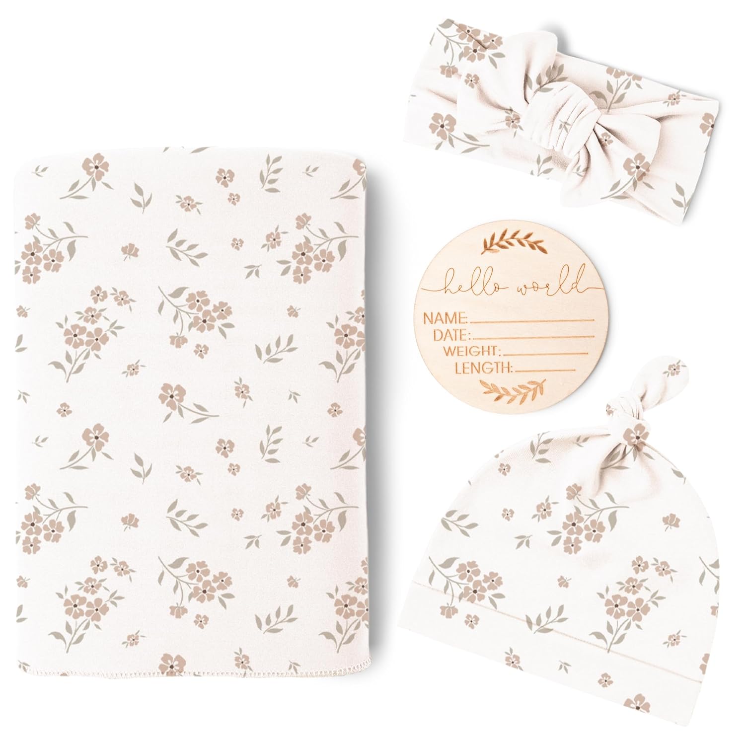 Konssy Baby Girl Newborn Receiving Blanket with Matching Headband and Beanie Set Baby Swaddle Nursery Swaddle Wrap