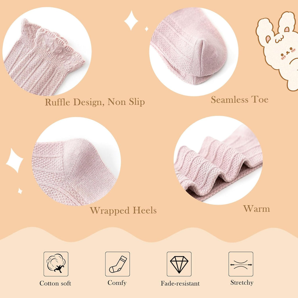 Zando Baby Knee High Socks - Infant to Toddler, Cotton Ruffle Socks, Warm Girls & Boys Long Stockings, 3-6 Pairs
