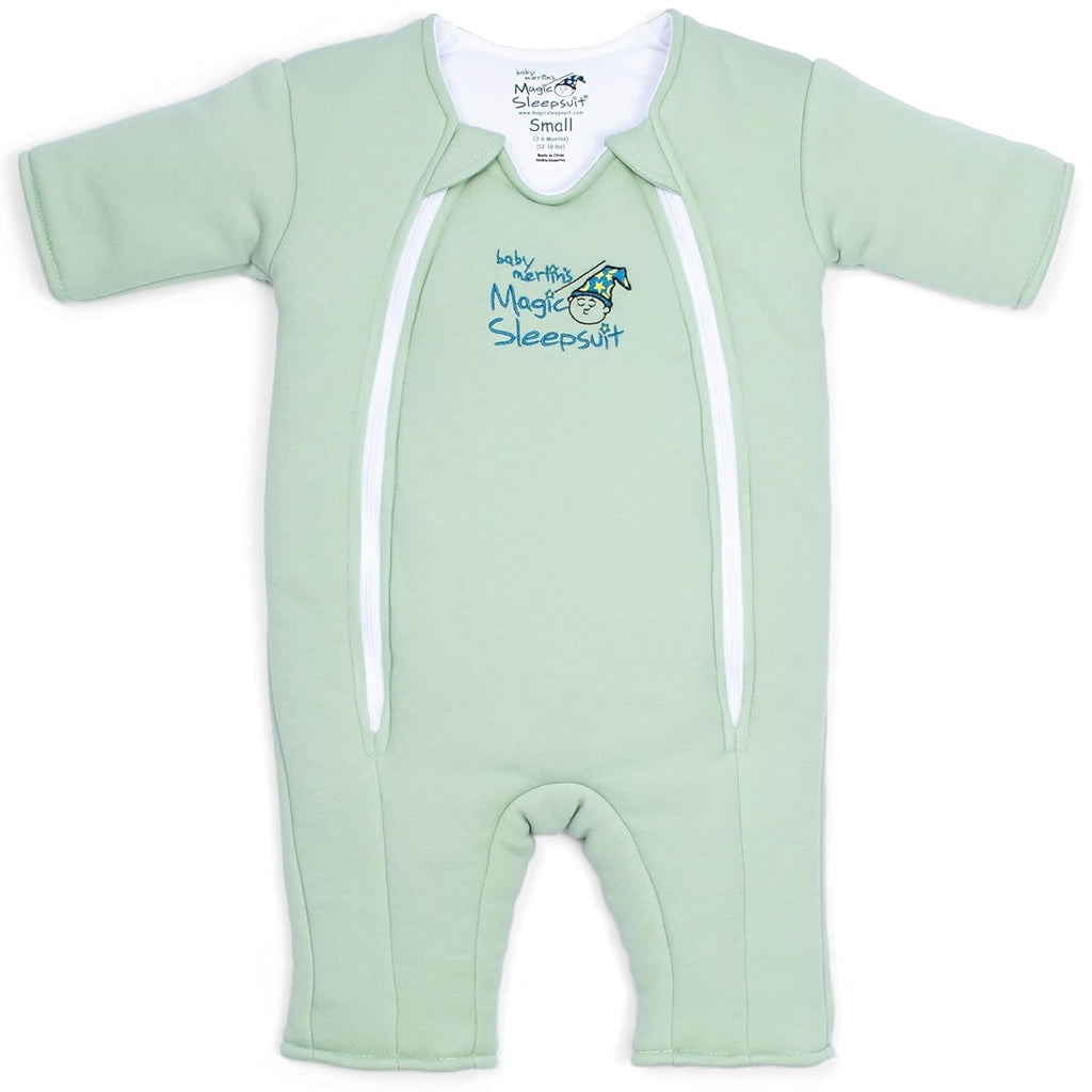 Magic Sleepsuit Baby Merlin's Cotton Baby Swaddle Transition Product - Soft and Cozy Design, Double Zipper for Easy Diaper Changes, Promotes Safe Sleep, 3-6 Months - Sage Green - Small 12-18lbs