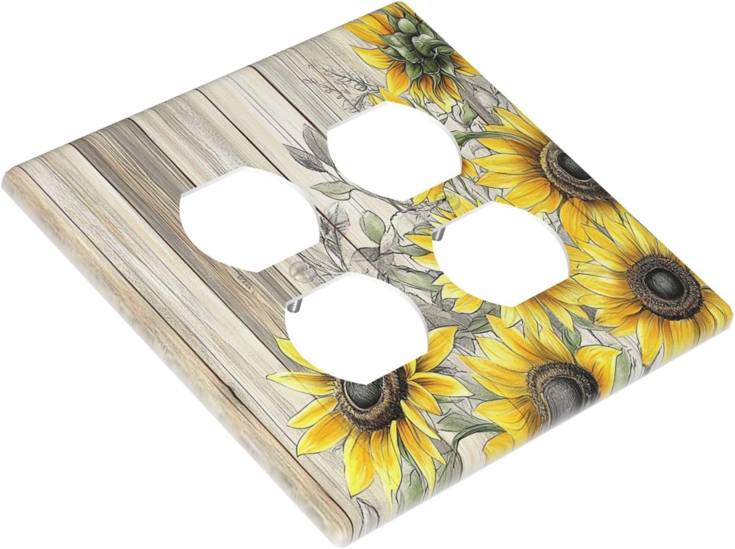Outlet Covers Floral Sunflower Rustic Flower Vintage Wood 2 Gang Double Duplex Decorative Light Switch Covers Electrical Wallplates Socket Faceplate For Farmhouse Cabin Decor
