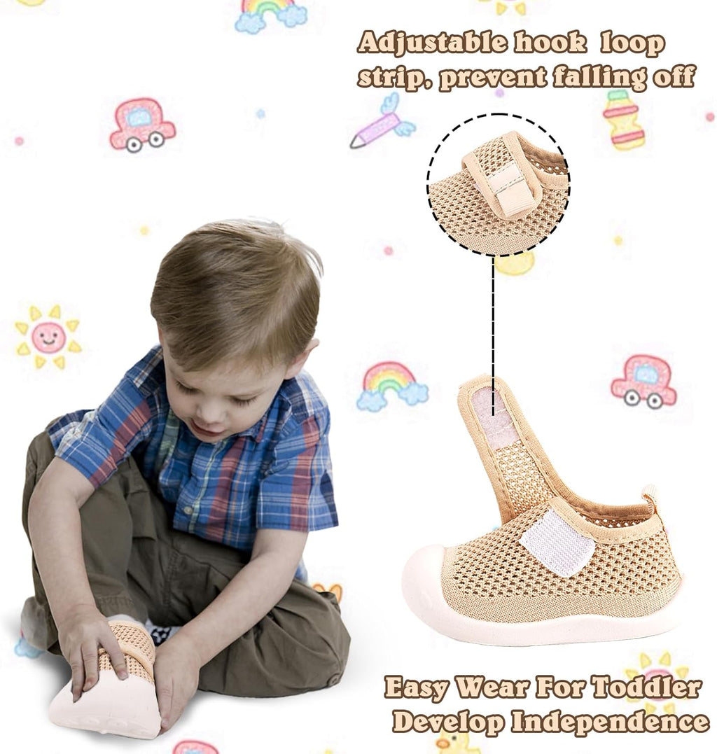 Baby First-Walking Shoes 1-4 Years Kid Shoes Trainers Toddler Infant Boys Girls Soft Sole Non Slip Cotton Canvas Mesh Breathable Lightweight TPR Material Slip-on Sneakers Outdoor