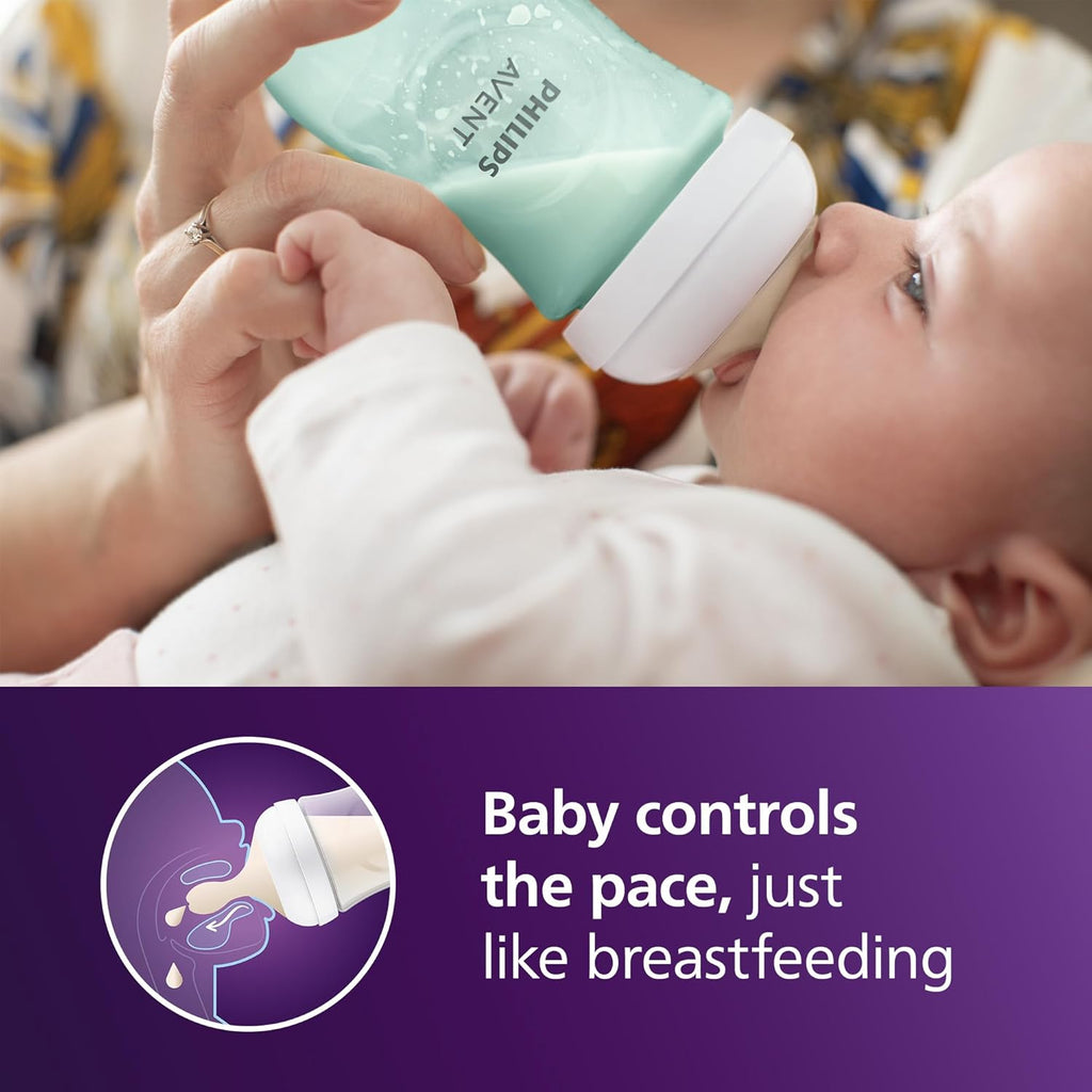 Philips Avent Natural Baby Bottles with Natural Response Nipples (Medium Flow, Flow 3), 9oz, Teal, 4-Pack, SCY903/44