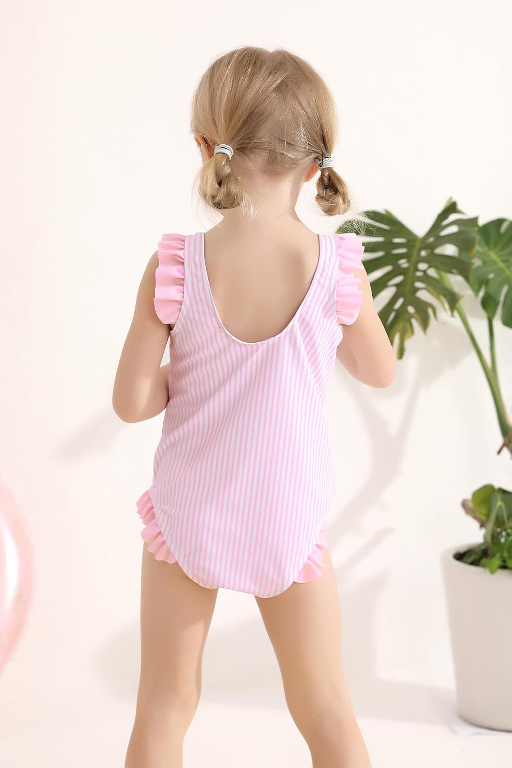 Tiny Cutey Toddler Girl Swimsuit Ruffled Stripe Sleeveless Swimwear One-Piece Baby Girl Bathing Suits