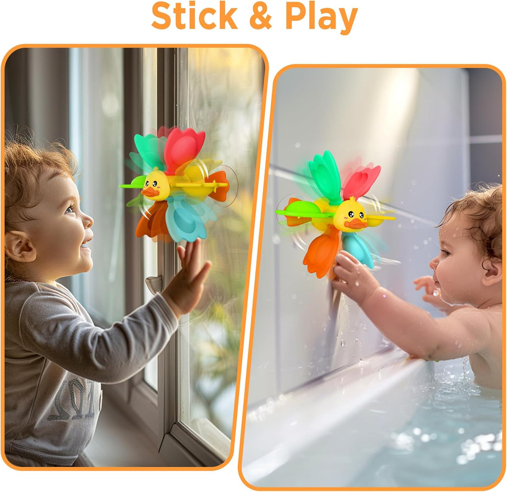 iPlay, iLearn Baby Duck Bath Toy, Toddler Bathtub Suction Water Spinner Gear, Kid Shower Fishing Game W/ Net, Light up Animal, Wind up Swimming Duck, Birthday Gift 6 9 12 Month 1 2 3 Year Old Boy Girl
