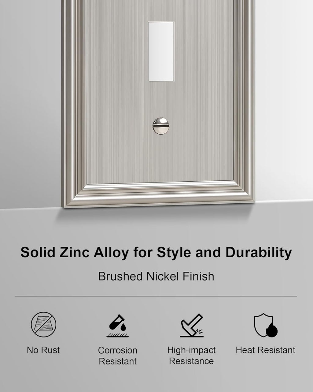 6-Pack Single Toggle Light Switch Cover Plate, Durable Solid Zinc Alloy Decorative Switch Plate Covers, Brushed Nickel 1 Gang Wall Plate, Corrosion Resistant