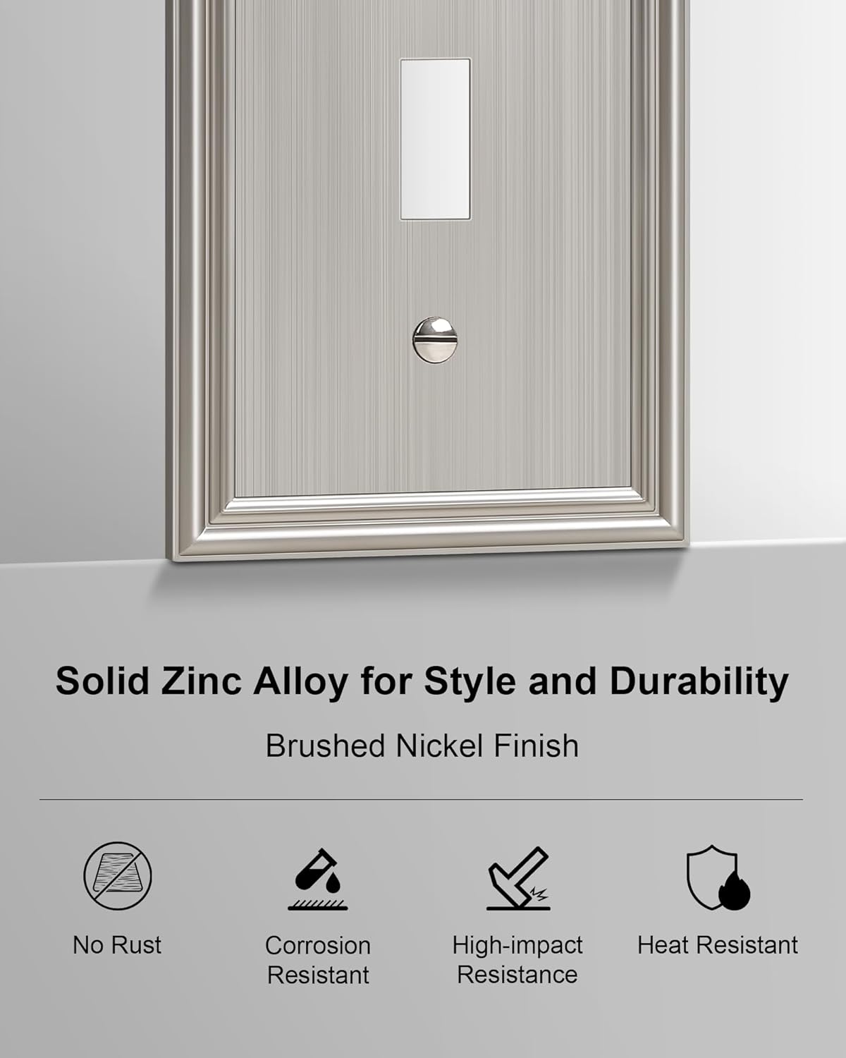 4-Pack Single Toggle Light Switch Cover Plate, Durable Solid Zinc Alloy Decorative Switch Plate Covers, Brushed Nickel 1 Gang Wall Plate, Corrosion Resistant