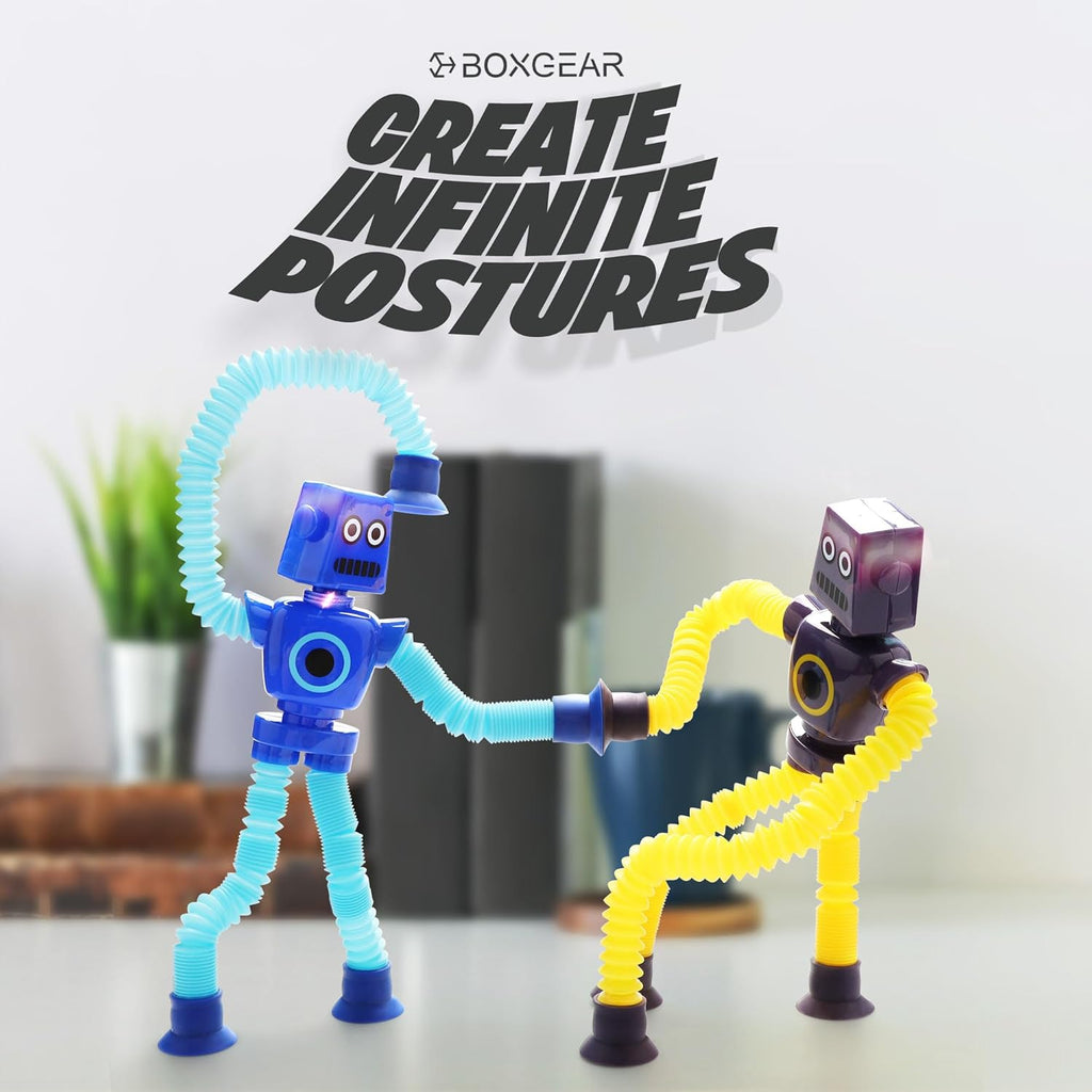 Boxgear 4 Pieces LED Shape Changing Robot Toy, Telescopic Pop Tubes Fidget Toys, Sensory Toys for Girls Boys (Robot)