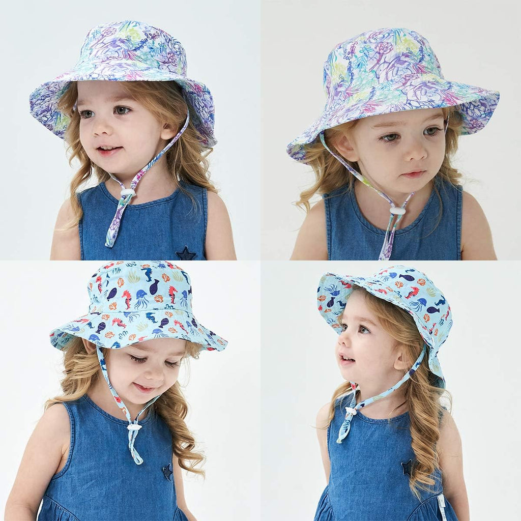 Baby Sun Hat Toddler Beach Swim Hats UPF 50+ Summer Bucket Hat Kids Infant Wide Brim Adjustable Sun Hat for Baby Boy Girls