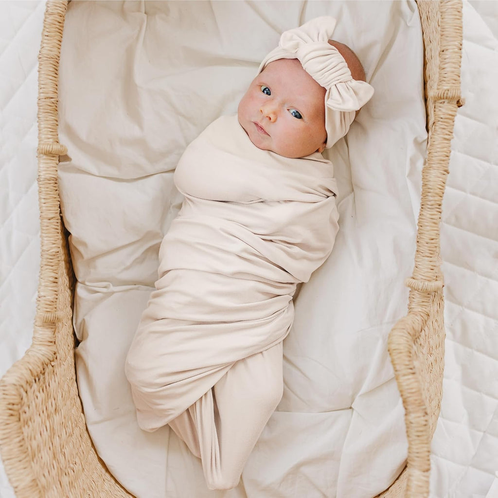 Konssy Baby Girl Newborn Receiving Blanket with Matching Headband and Beanie Set Baby Swaddle Nursery Swaddle Wrap