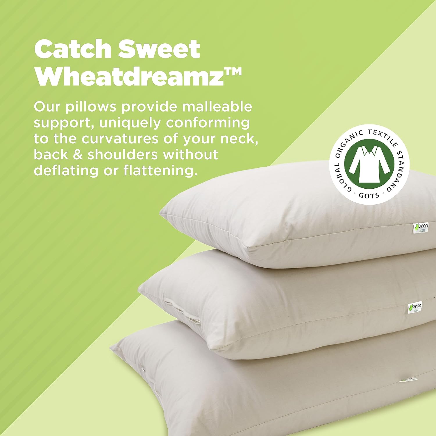 Bean Products Kapok 14" x 20" Japanese Pillow - Breathable, Eco-Friendly and Durable Organic Cotton Fabric Bed Pillow - Soft and Supportive Pillow for Sleeping, Made in The USA