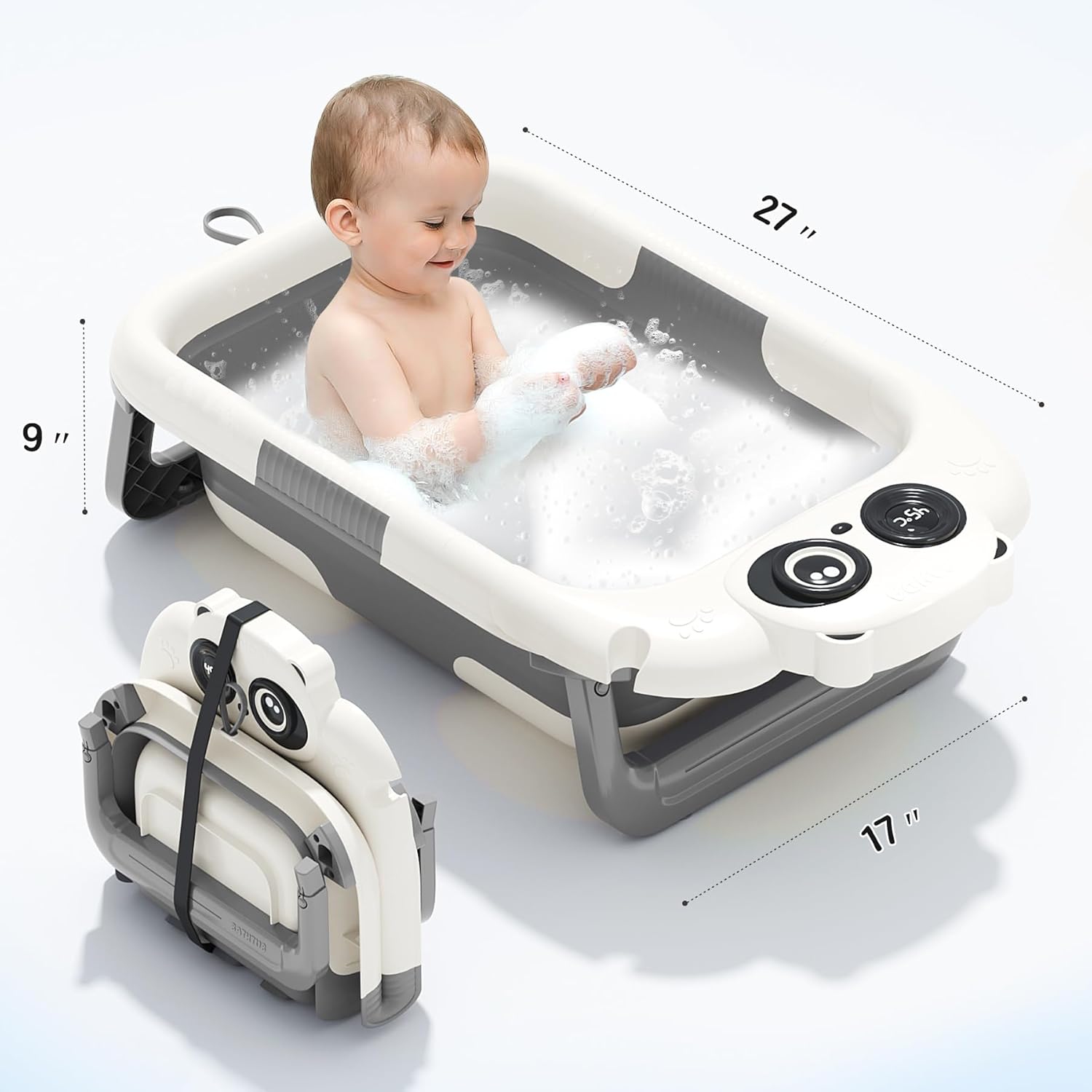 Foldable Baby Bathtub, Lightweight Bathtub for Infants to Toddlers with Soft Cushion & Thermometer, Portable Baby Tub Newborn to Toddler 0-36 Months(Grey)