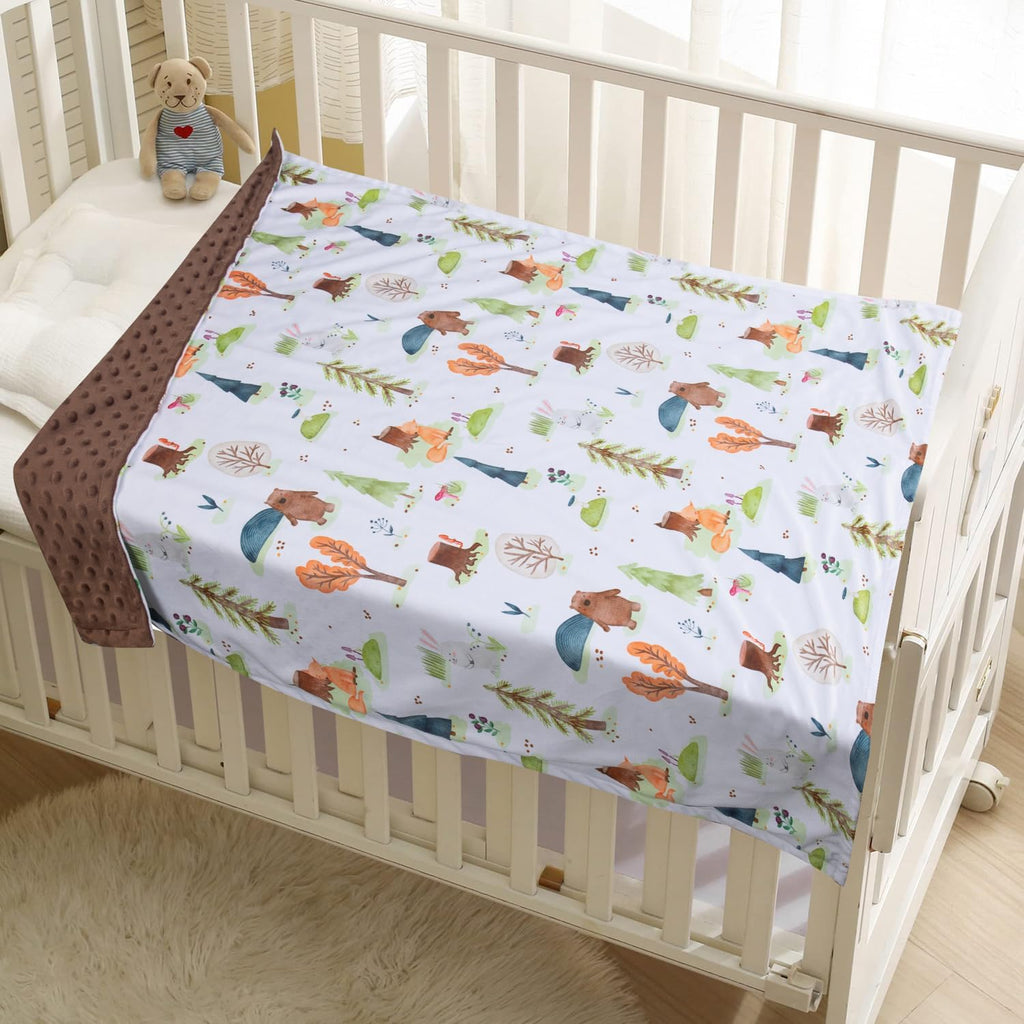 Baby Blanket for Boys Girls Soft Minky with Double Layer Dotted Backing, Primary Forest Printed 30 x 40 Inch Receiving Blanket (Forest Bear)
