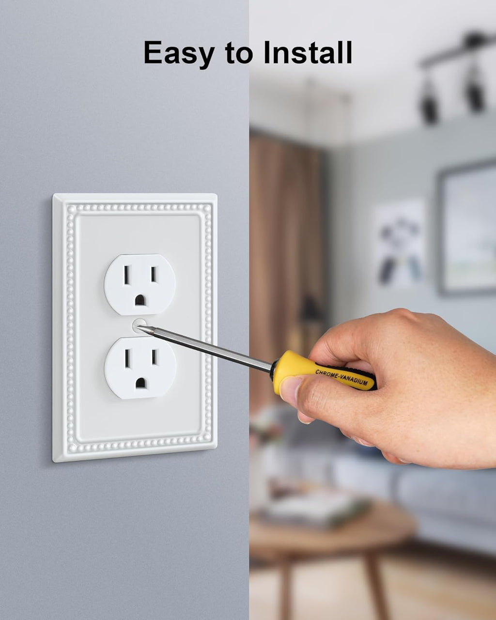 4-Pack Duplex Outlet Cover Plate, Pure White Metal Wall Plates for Electrical Outlets, 1 Gang Receptacle Light Switch Cover, Pearls Decorative Switch Plates and Outlet Covers