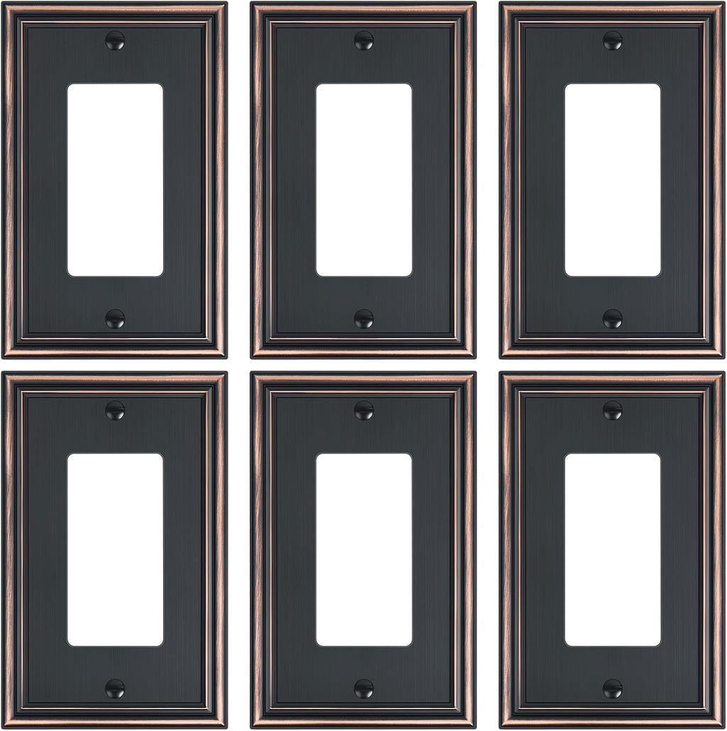 6-Pack Decorator Outlet Cover Plate, Aged Bronze Decorative Switch Plates and Outlet Covers, Durable Zinc Alloy Wall Plates for Electrical Outlets, Receptacle, GFCI Outlet, Dimmer Switch