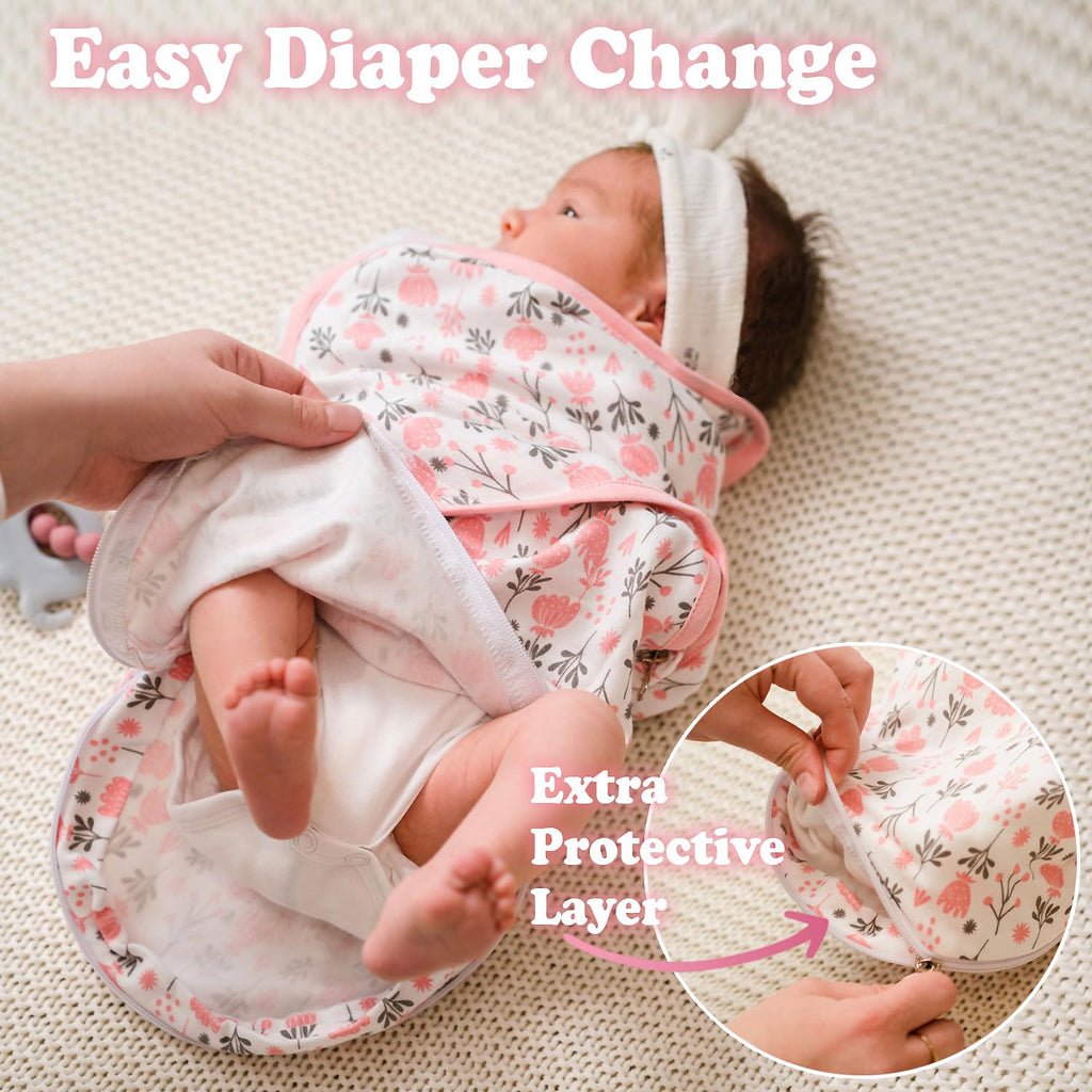 Bublo Baby Organic Swaddles for Newborns – Zipper Swaddles 0-3 Months, 3-Pack – Infant Sleep Sack with Zipper – Adjustable & Breathable Swaddle Blanket Wrap for Newborn Girls, Pink Flowers