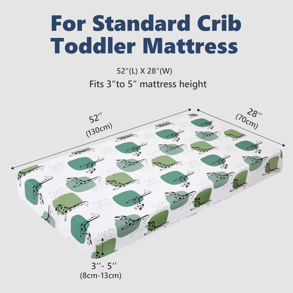 TILLYOU Baby Crib Sheets for Boys Girls, Super Soft Toddler Bed Sheets, 2 Pack Sheets for Standard Crib Mattress 28x52in, Green Giraffes