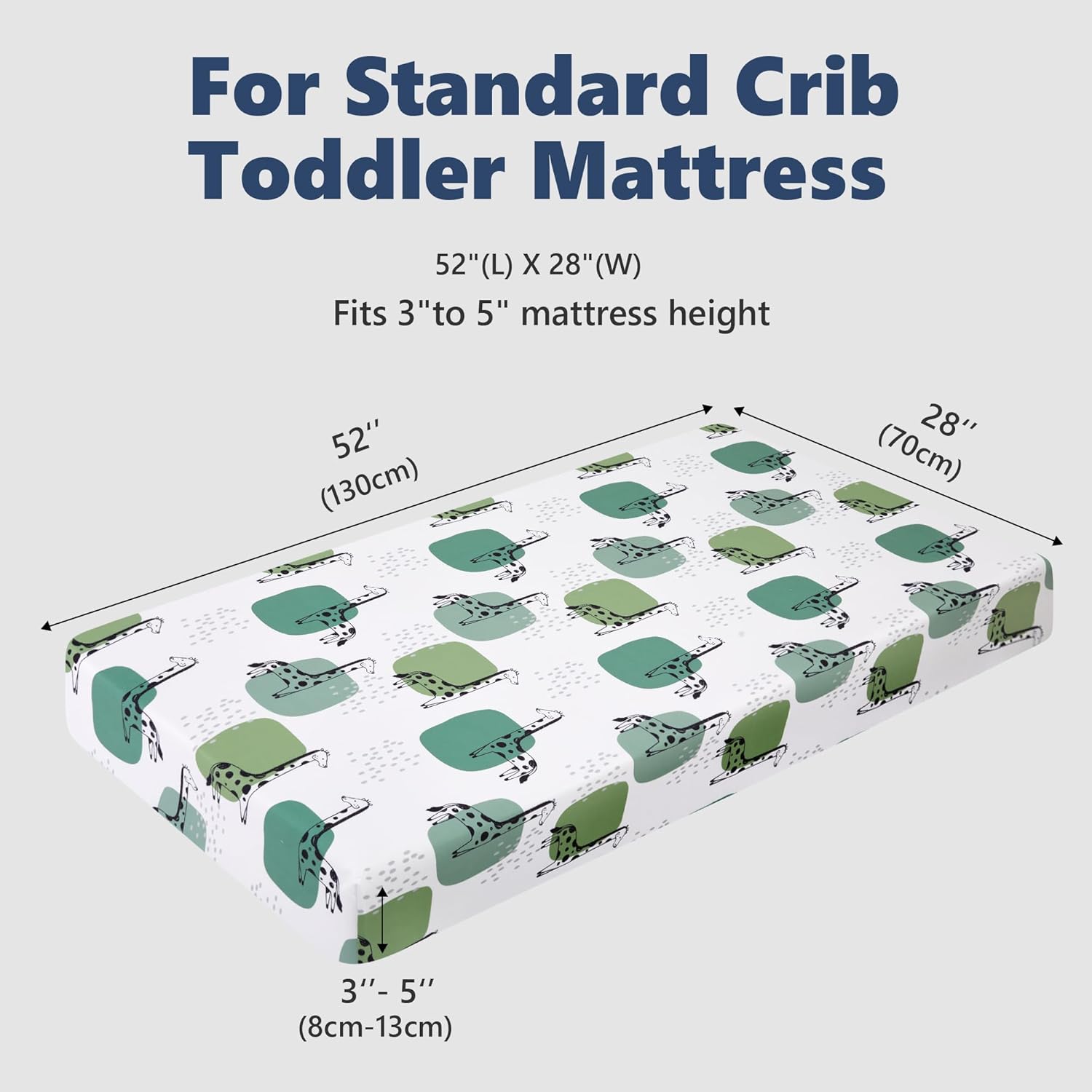 TILLYOU Baby Crib Sheets for Boys Girls, Super Soft Toddler Bed Sheets, 2 Pack Sheets for Standard Crib Mattress 28x52in, Green Giraffes
