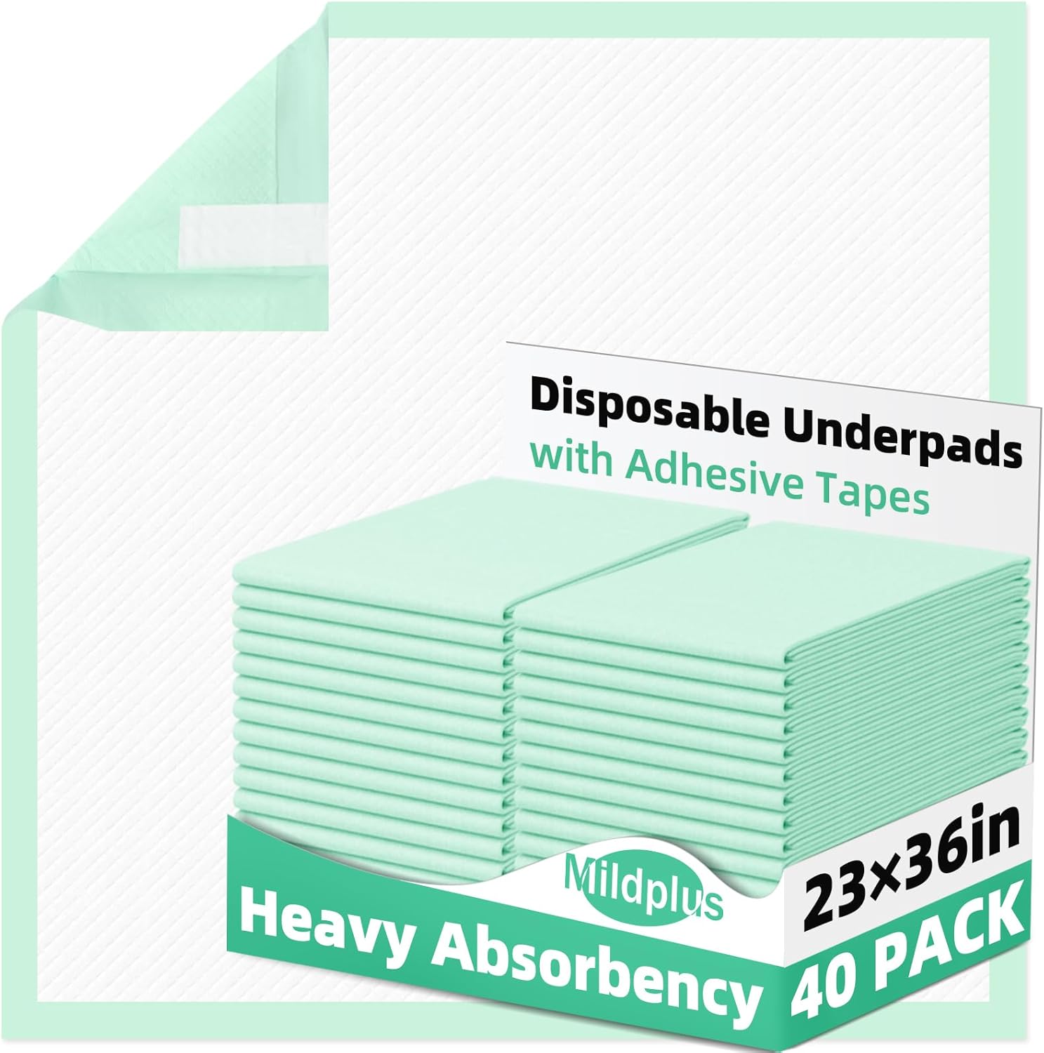 Disposable Underpads with Adhesive Tapes 23'' X 36'' Chucks Pads Heavy Absorbency Incontinence Pads, Waterproof Pee Pads, Thicker Chux Pads for Unisex Adult, Kids and Pet (40 Count)