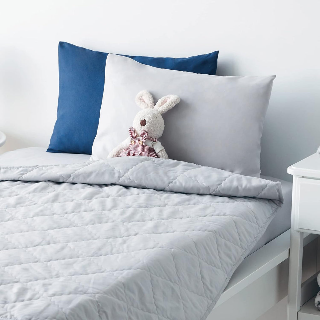 TILLYOU Toddler Pillowcase 2 Pack with Envelope Closure,13" x 18" Silky Soft Microfiber Travel Kids Pillowcase for Boys and Girls,Gray & Navy