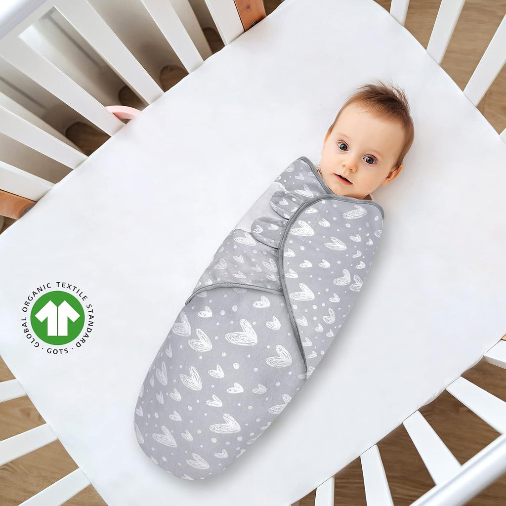 Biloban Baby Swaddles 0-3 Months for Boy & Girl, Cotton Swaddle Blanket, Newborn Essentials, Lovely Grey Print, 4 Pack