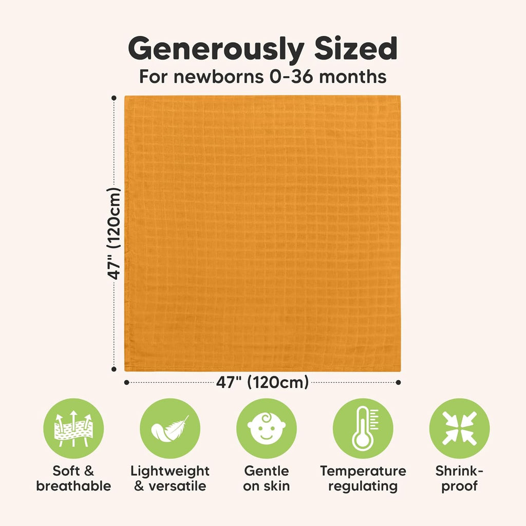 4-Pack Muslin Swaddle Blankets for Boys, Girls - Organic Baby Swaddles for Newborns, Soft & Breathable Receiving Baby Blankets for Girl, Boy, Neutral, Newborn Essentials Gift (Primeval)