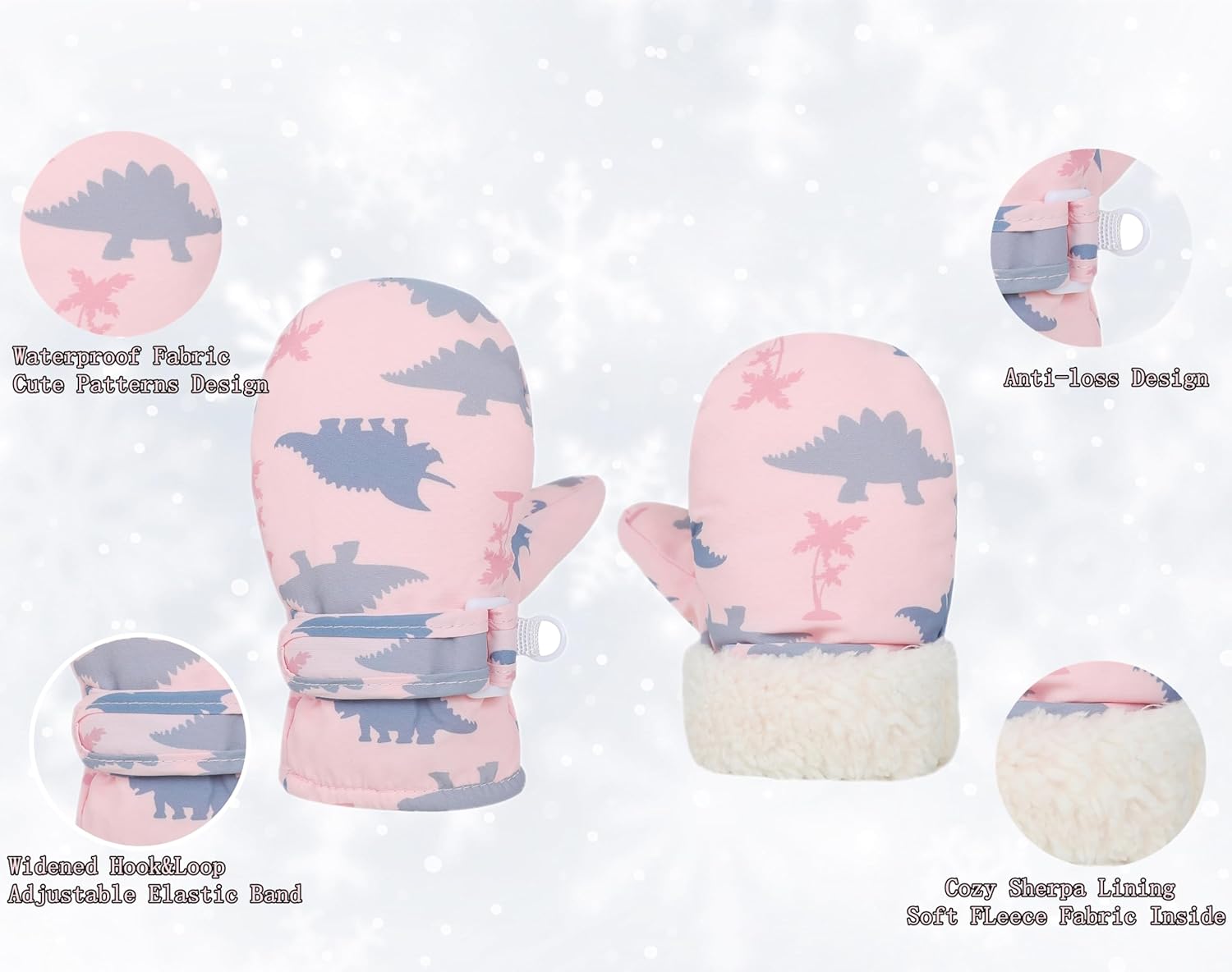 Toddler Gloves Kids Mittens Winter Warm Lined Fleece Gloves Waterproof Snow Baby Mitten for Boys Girls