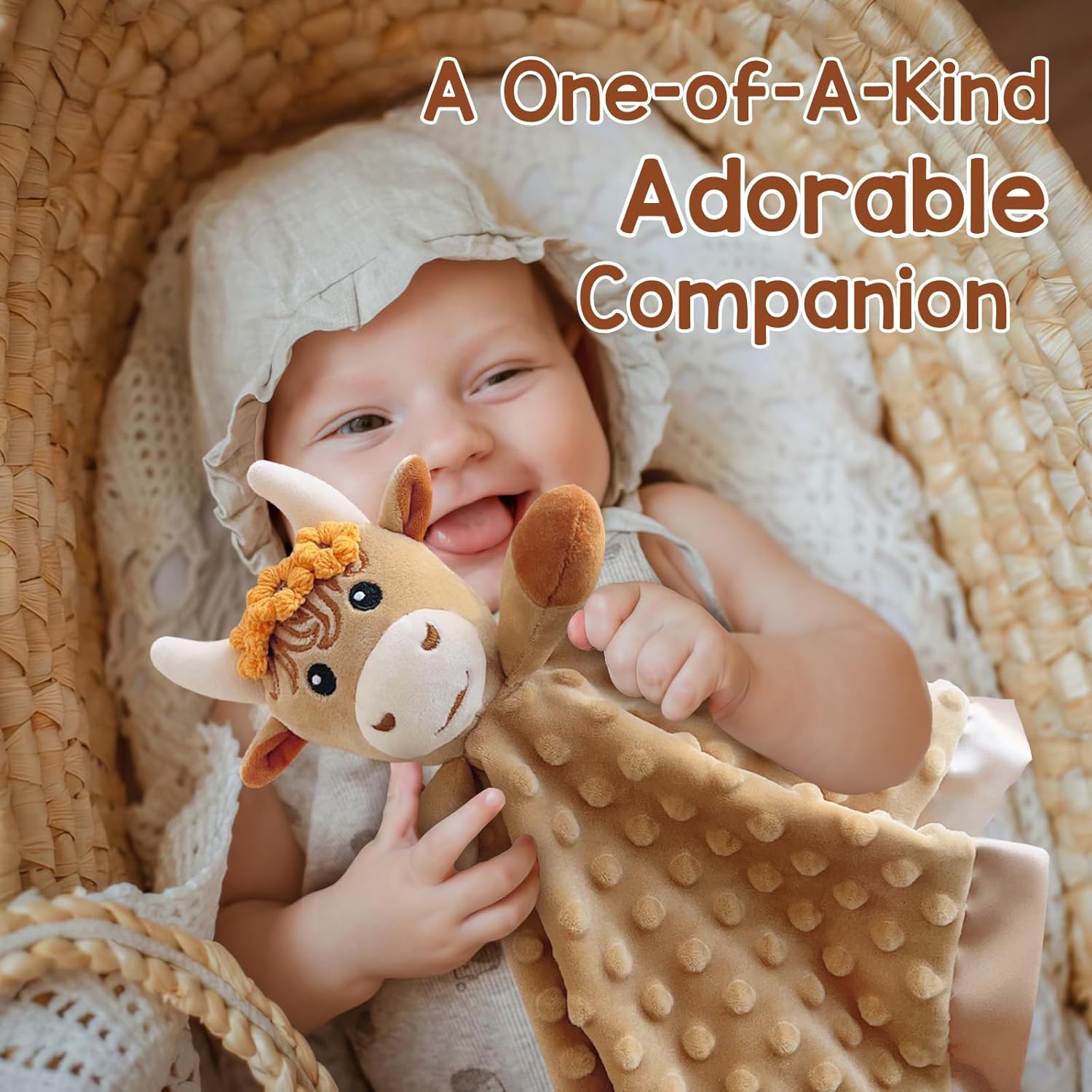 Loveys for Babies, Soft Baby Security Blanket Lovies for Babies, Stuffed Animals Blankie for Newborn Infant with Baby Snuggle Toy, Gilrs Gifts Highland Cow Security Blanket 16 Inch
