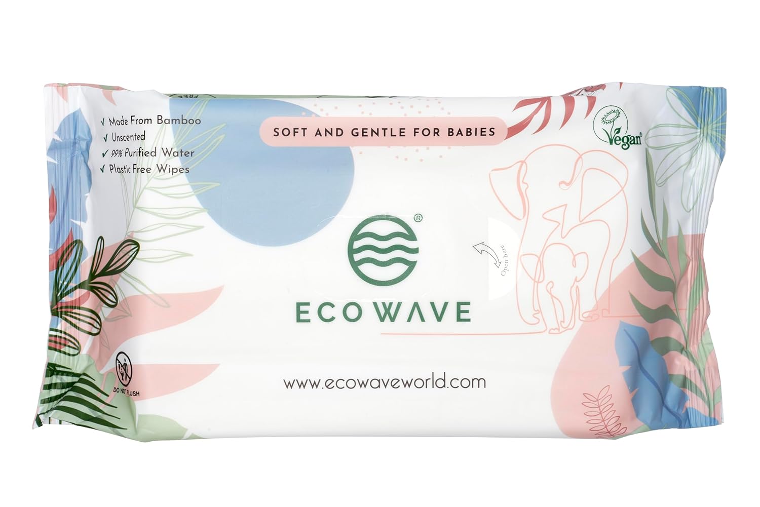 Eco Wave Baby Wipes, 100% Compostable Eco-Friendly Bamboo Wipes, Unscented, Hypoallergenic, Vegan, Alcohol-Free, Suitable For Sensitive Skin (Pack of 12)