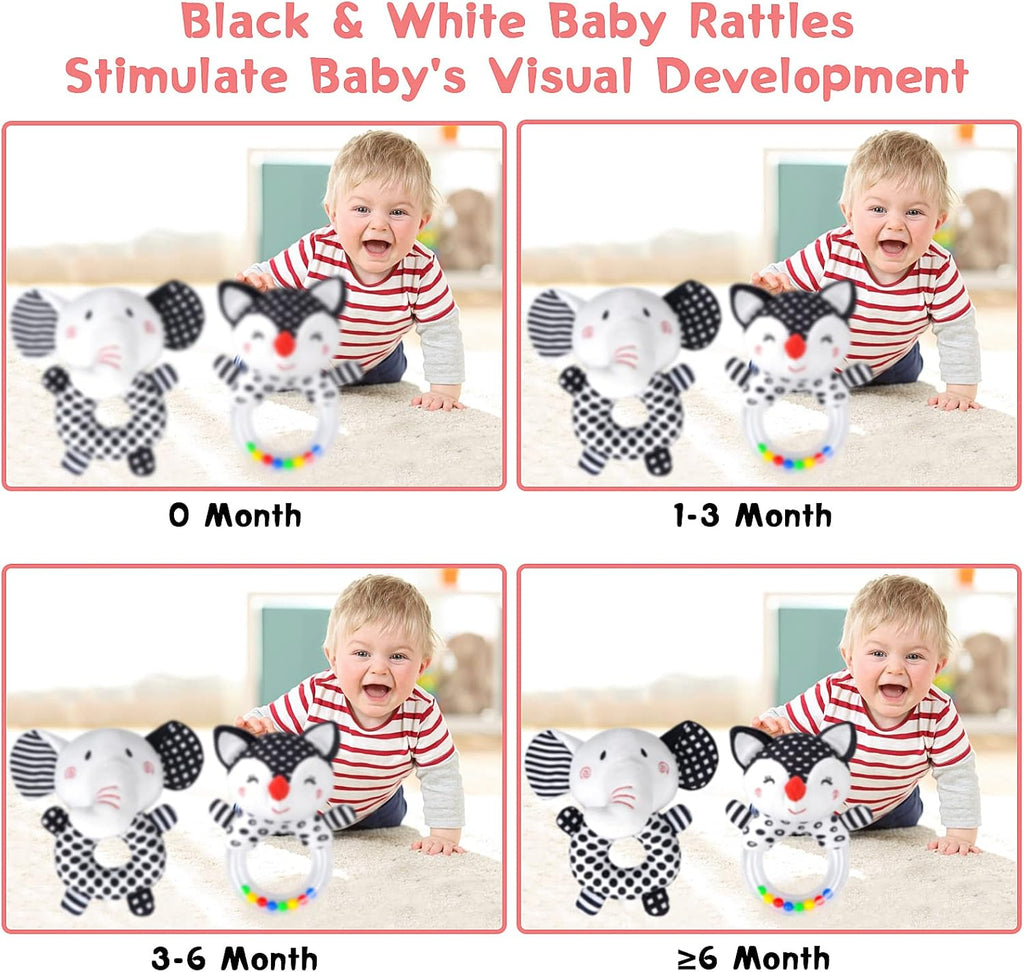 Baby Rattles 0-6 Months Newborn Toys Infant Toys 0-6 Months Rattles for Babies 0-6 Months Baby Toys 0-6 Months, Black and White High Contrast Baby Toys for 0 3 6 9 12 Months (Baby Rattles)