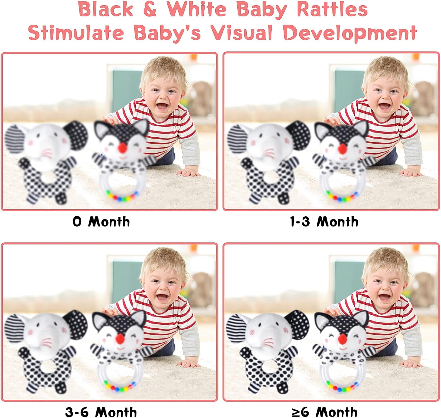 Baby Rattles 0-6 Months Newborn Toys Infant Toys 0-6 Months Rattles for Babies 0-6 Months Baby Toys 0-6 Months, Black and White High Contrast Baby Toys for 0 3 6 9 12 Months (Baby Rattles)