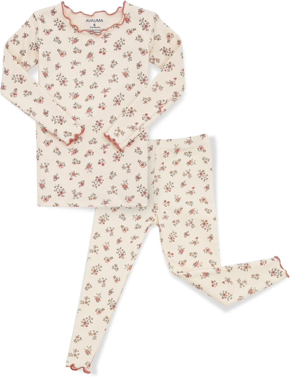 AVAUMA Baby Boy Girl Pajama Set 6M-7T Kids Cute Toddler Snug fit Flower Pattern Design Pjs Cotton Sleepwear Ruffled Shirring