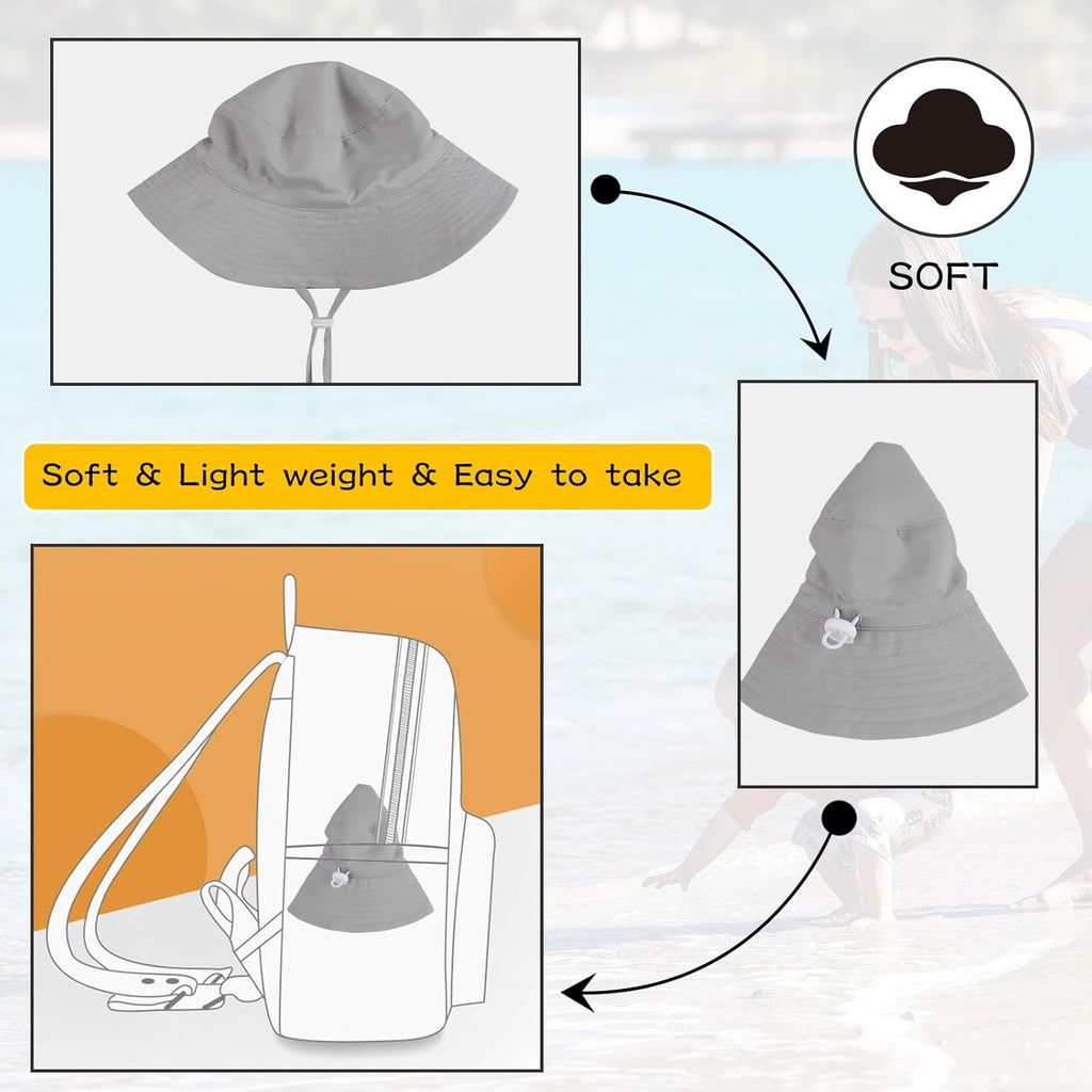 Peecabe Summer Baby Sun Hat for Boys Girls UPF 50+ Wide Brim Toddle Bucket Hat Adjustable Baby Beach Cap 0-8 Years