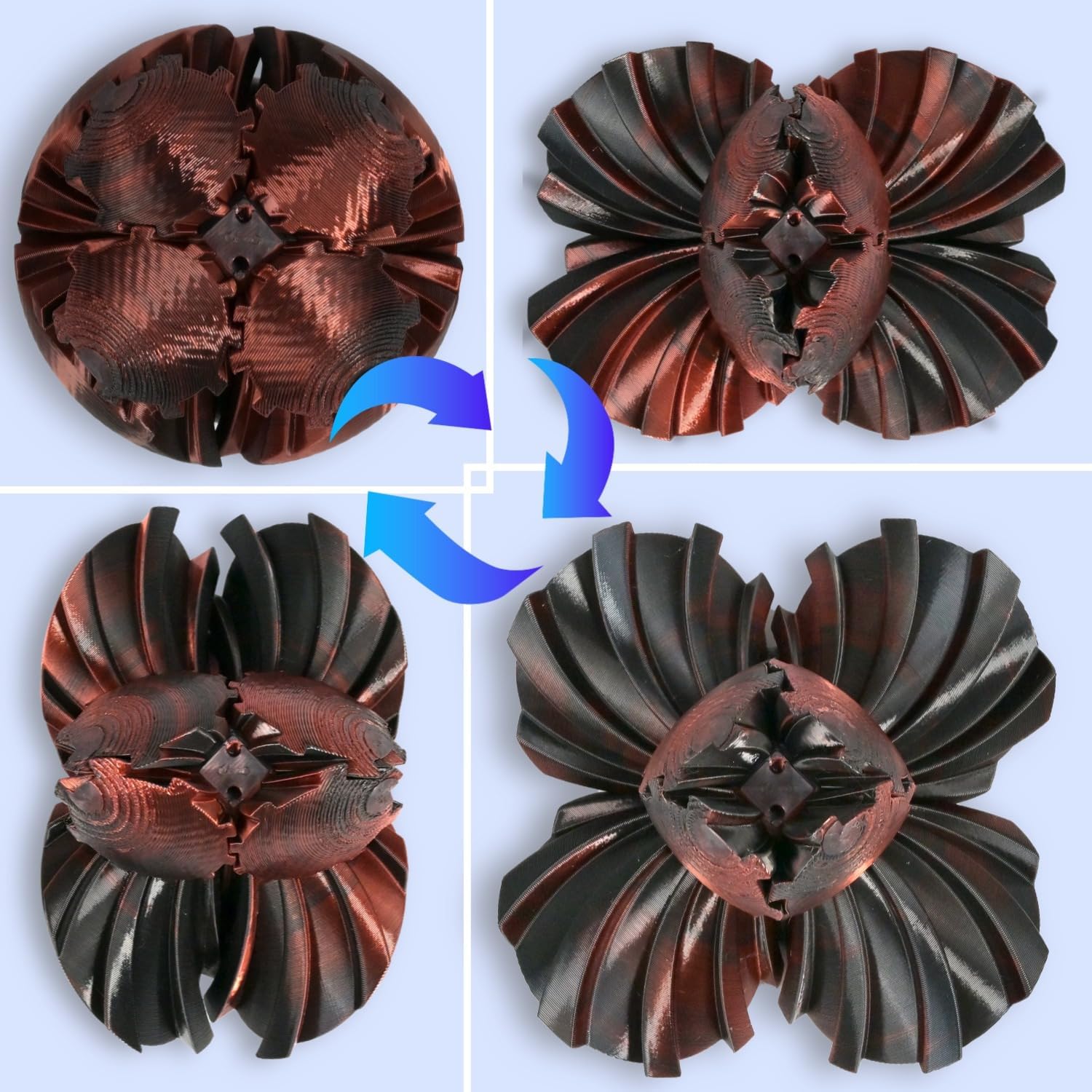 3D Printed Gear Ball, Gear Sphere Fidget Toy Stress Relif Toy for ADHD, Anxiety Relaxing Toy for Adults at work/study/travel, Twist Red Black