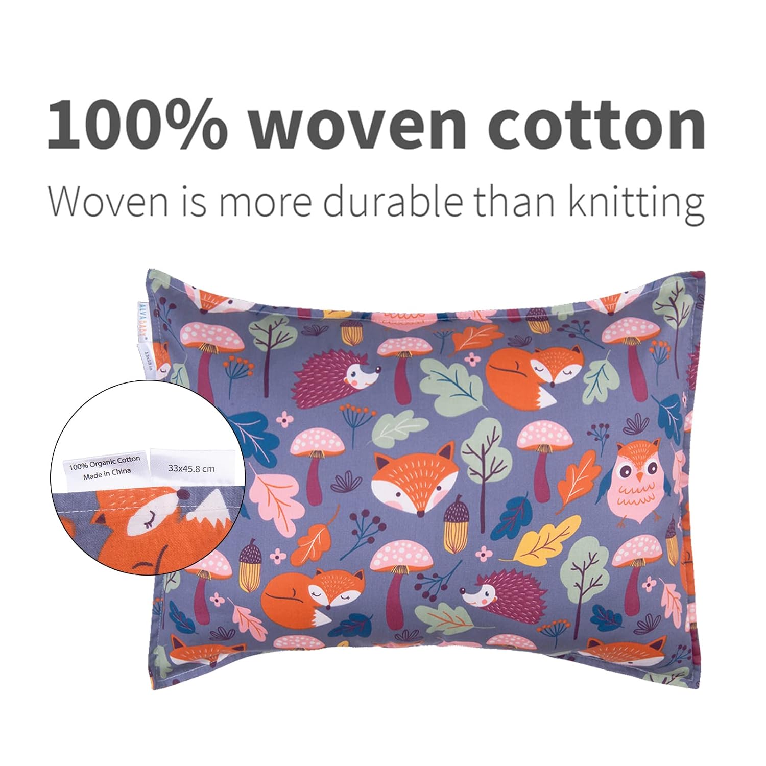 ALVABABY Toddler Pillowcases 2 Pack Organic Cotton Kids Pillow Cover Fit 13"x 18" or 12"x28" Envelope for Girl Boy Sleepy Travel