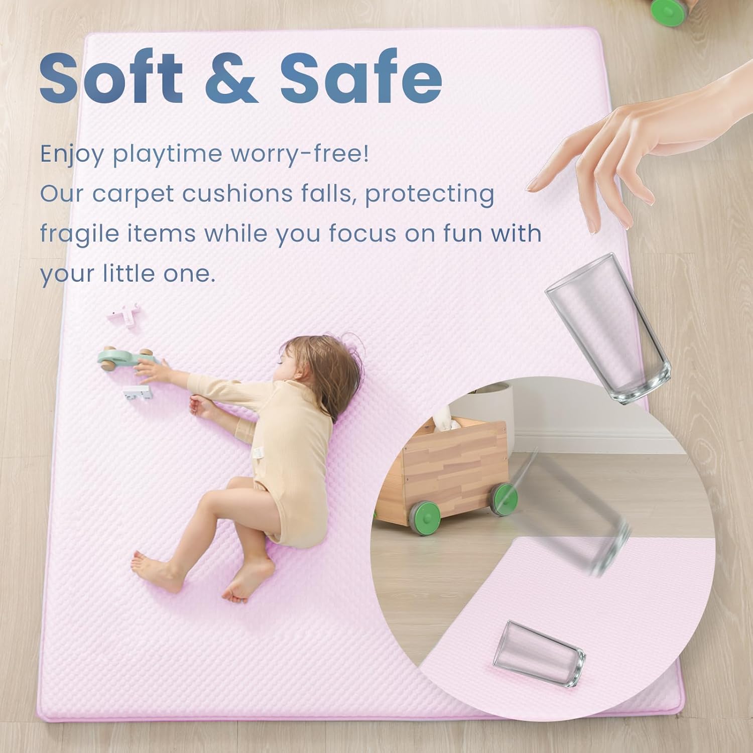 Baby Play Mat for Summer,1.3 Thick Memory Foam Cooling Floor Tummy Time Mat, Soft & Breathable, Non-Slip Rectangular for Toddlers’ Playtime & Rest(Pink,39"x59")